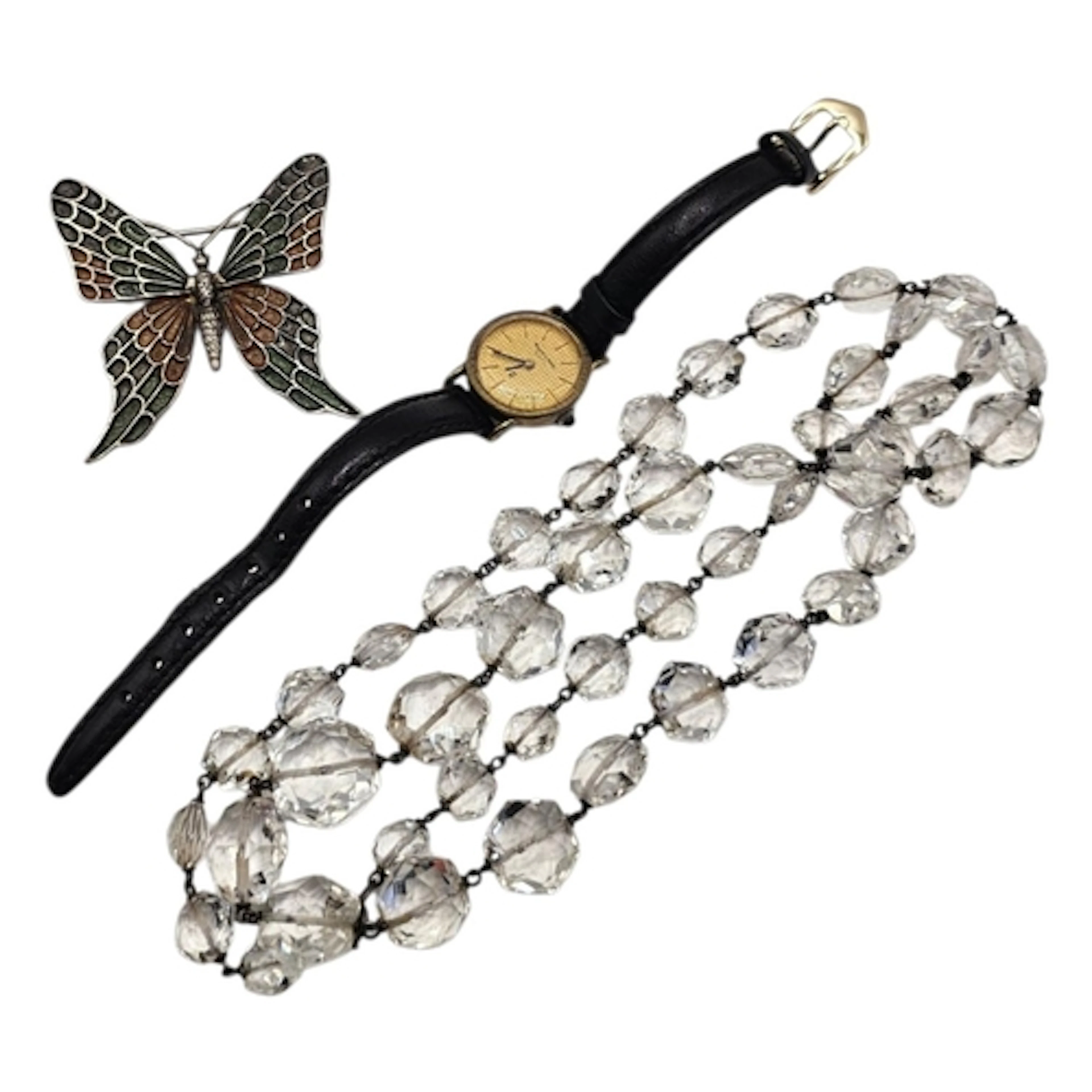 A VINTAGE WHITE METAL AND EMAMEL BUTTERFLY BROOCH Marked ‘S’...