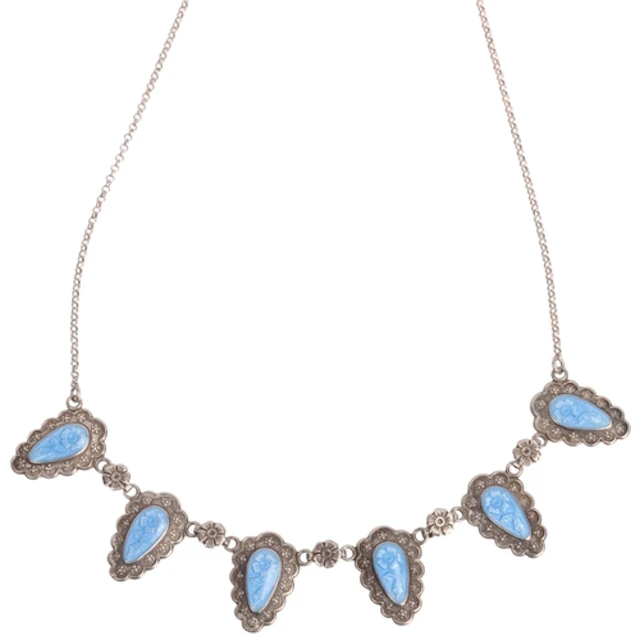 An Art Nouveau silver enamel fringe necklace, pear-shaped pa...