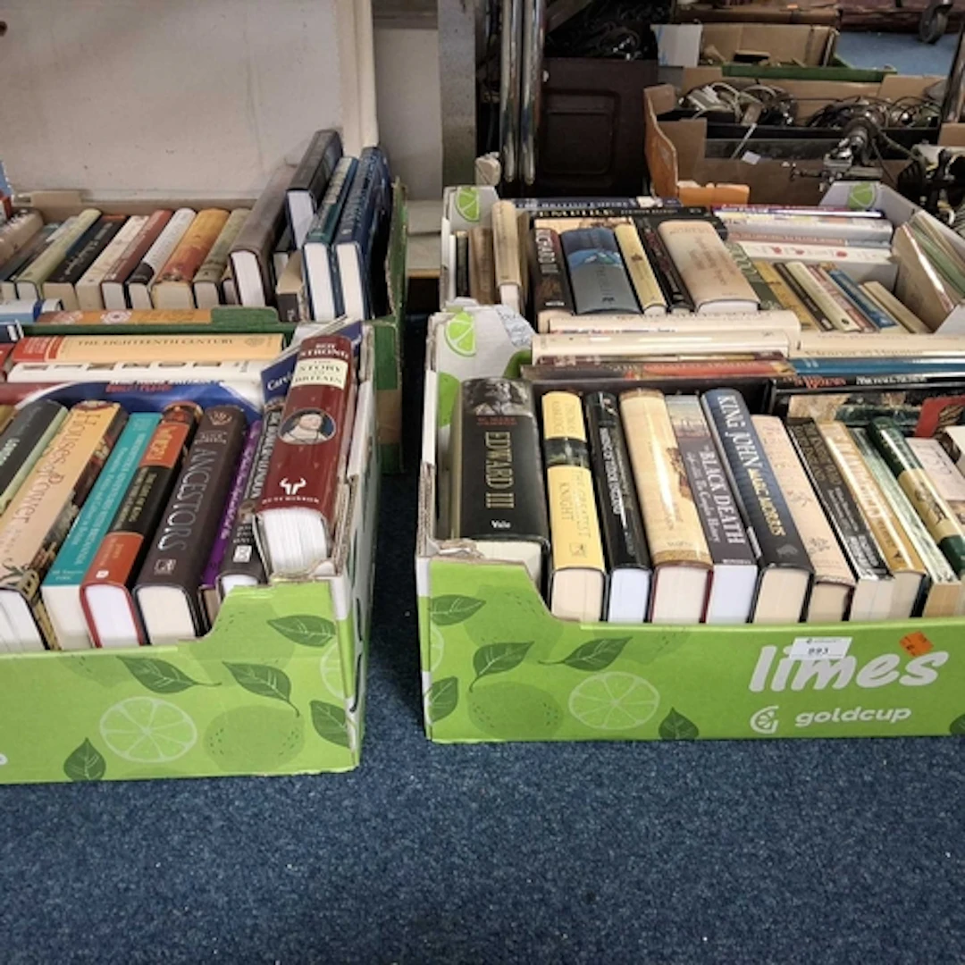 FOUR BOXES OF BRITISH HISTORY AND WAR BOOKS comprising appro...