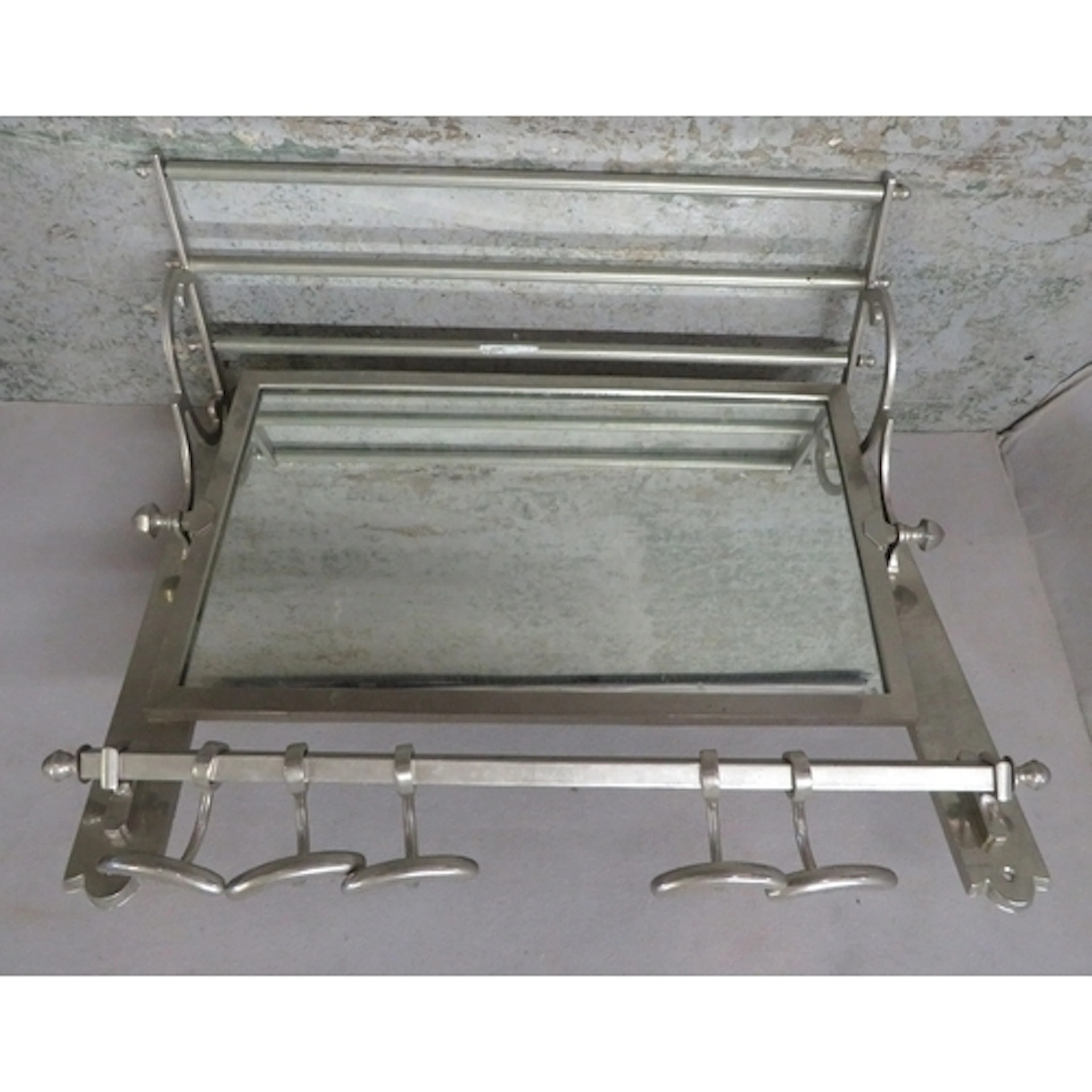 Wall Hanging Art Deco Style Chrome Hat & Coat Rack with inte...