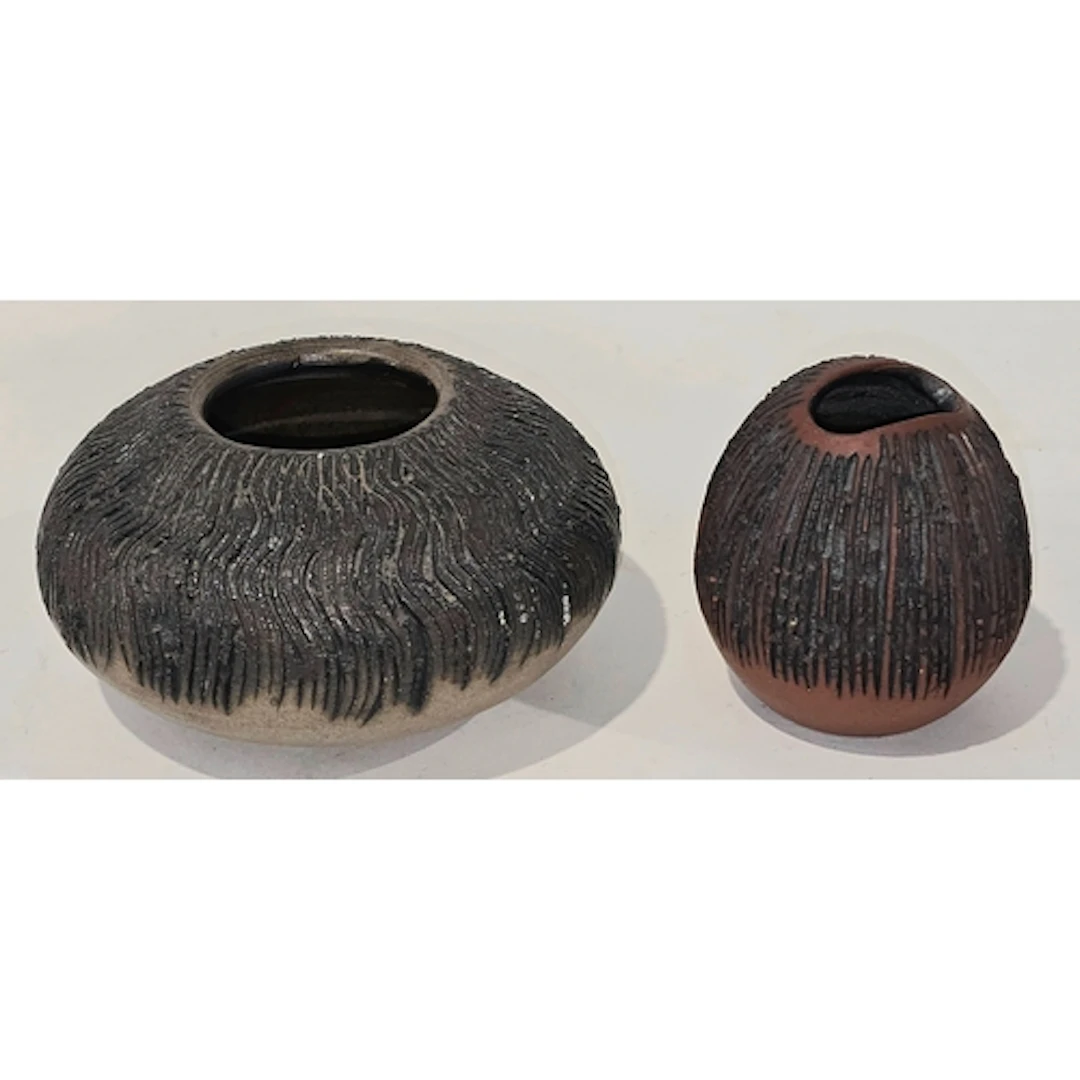 Poole Pottery Guy Sydenham small carved squat vase together ...