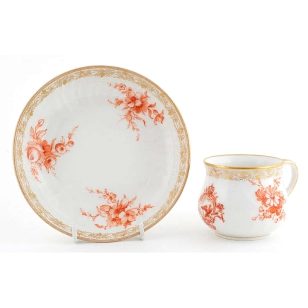 KPM, German porcelain cabinet cup and saucer hand painted an...