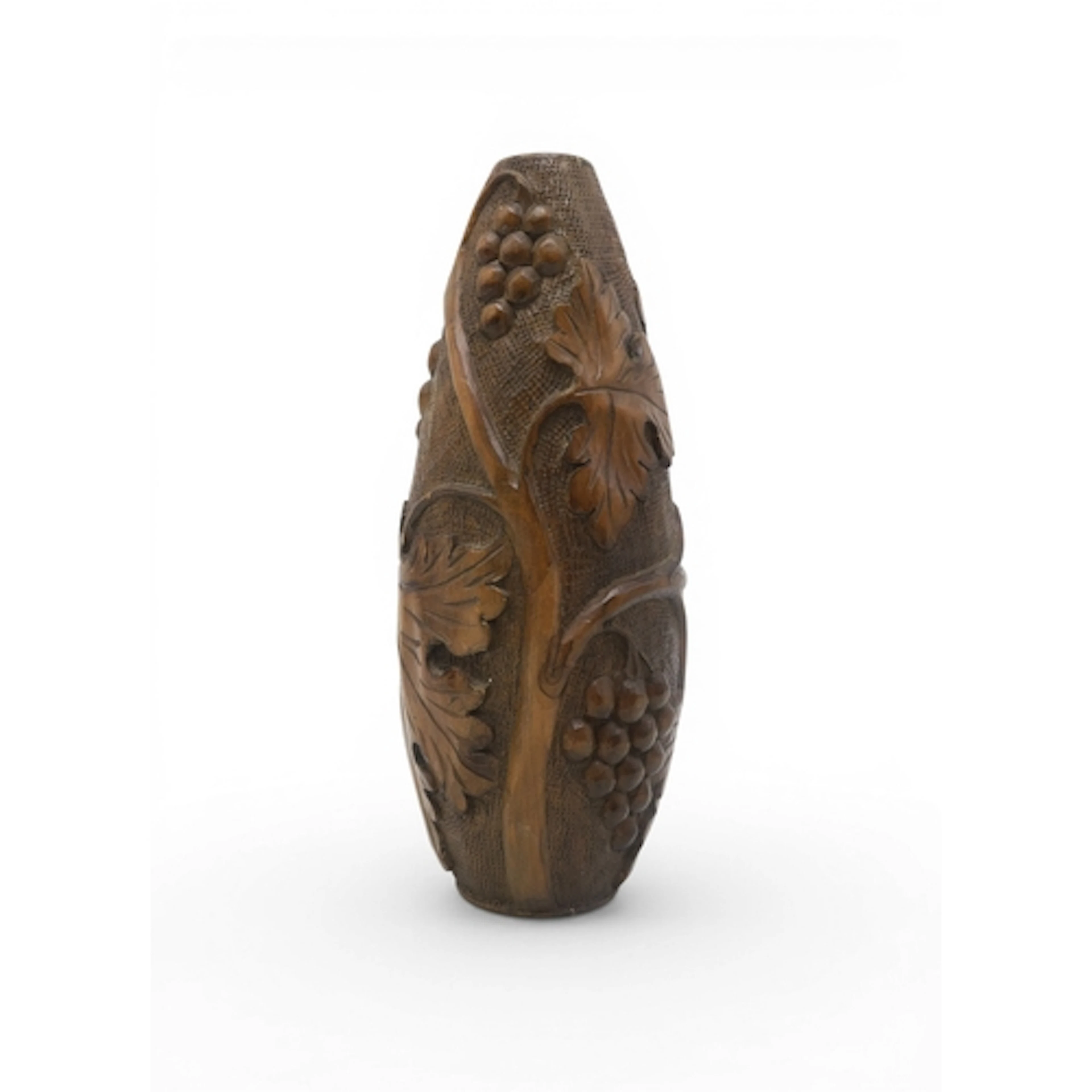 A mid 20th-century French treen fruitwood hand-carved vase, ...
