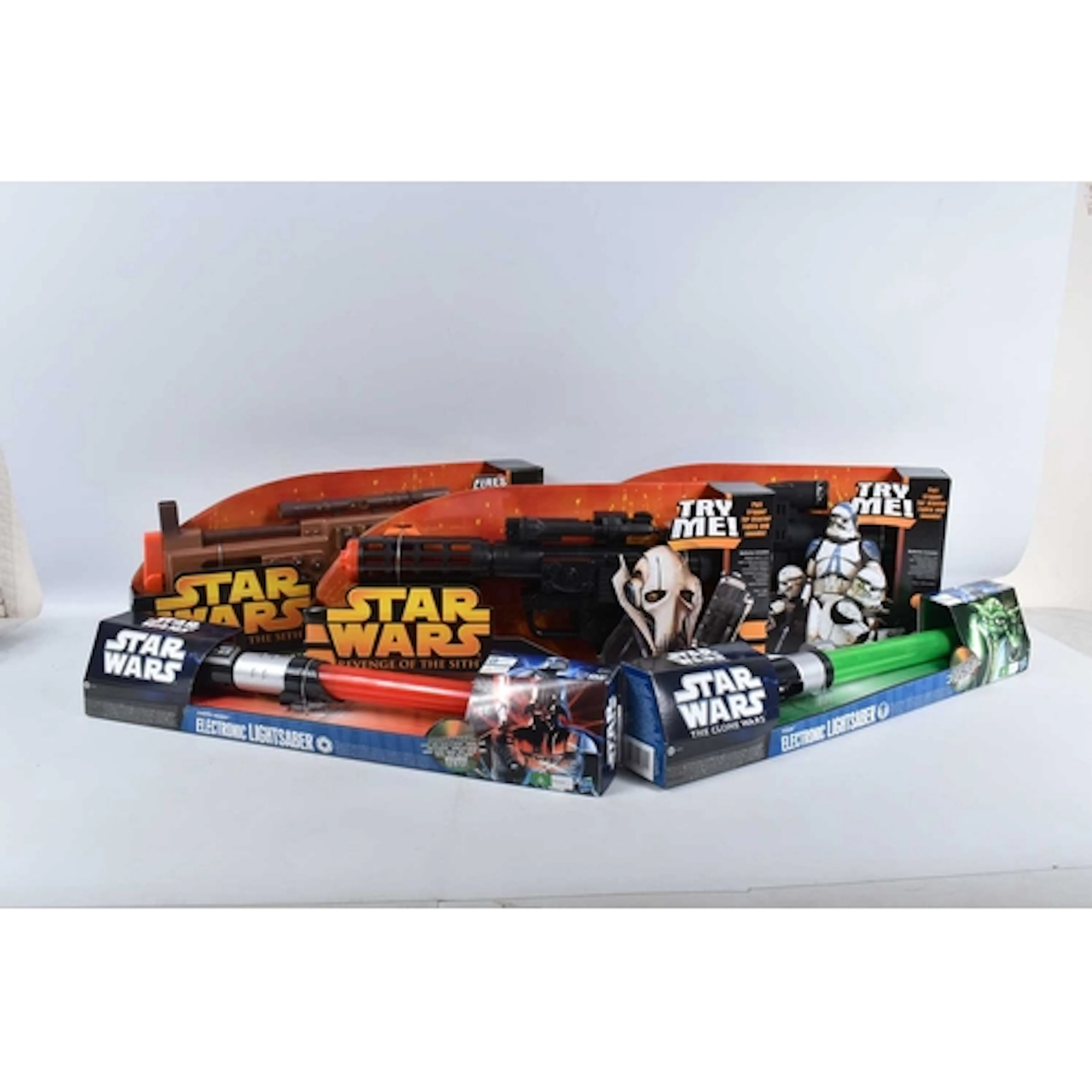 THREE BOXED ELECTRONIC HASBRO STAR WARS BLASTERS AND TWO HAS...