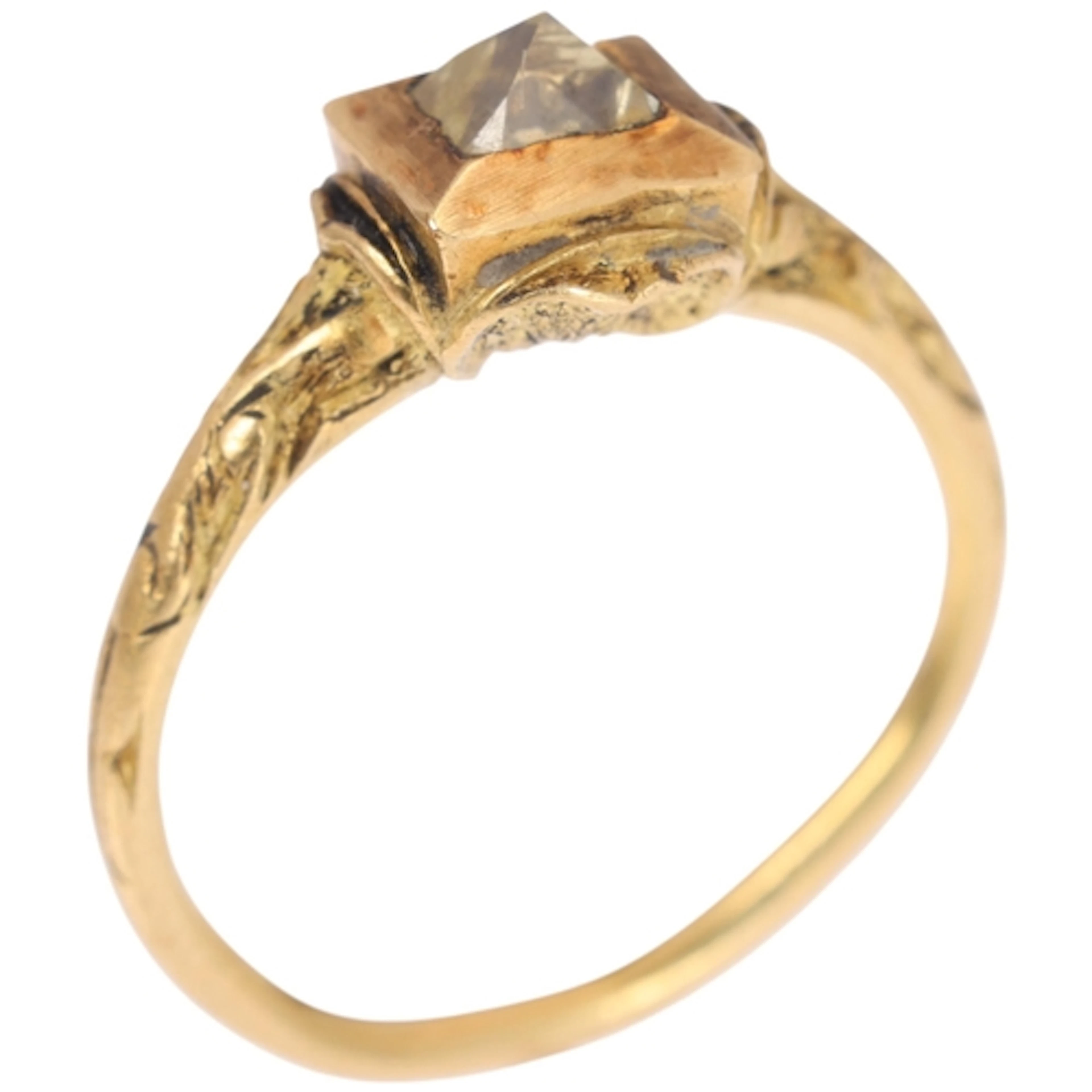 A Tudor/early Stuart Period point-cut yellow diamond gold ri...