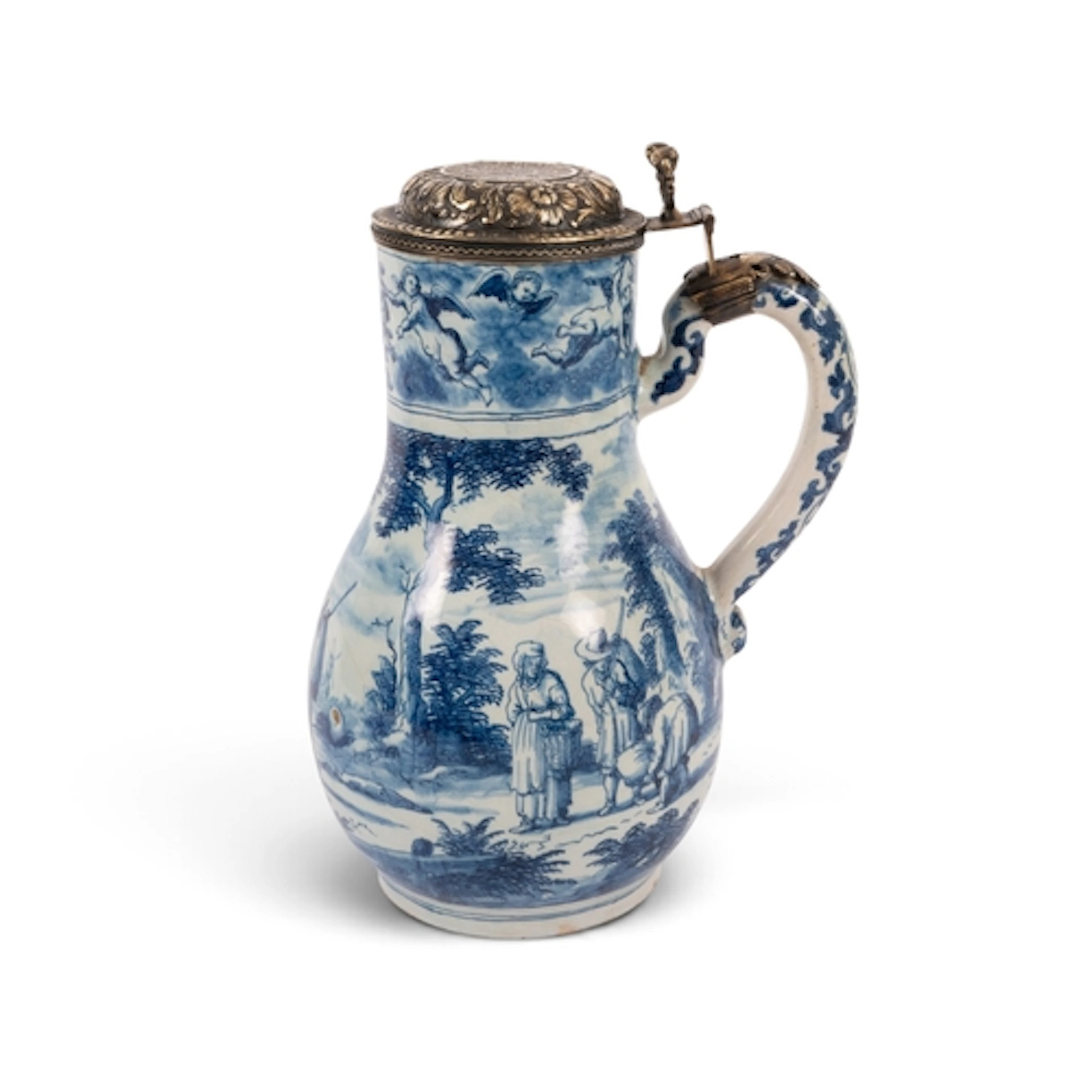 A fine Delft silver-gilt mounted tankard, early 18th century...