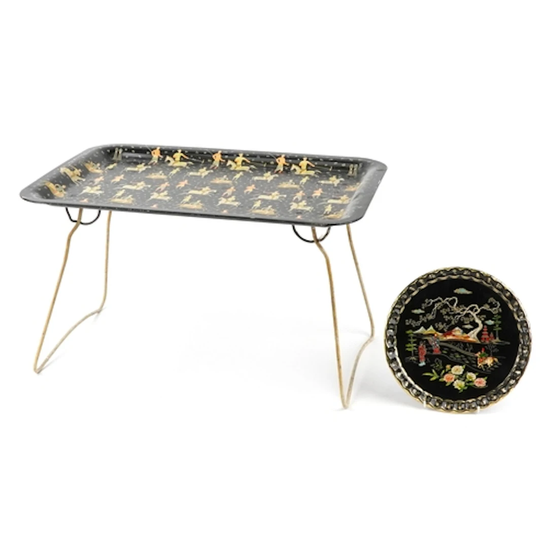 Vintage Worcester Ware enamelled tray decorated with polo pl...