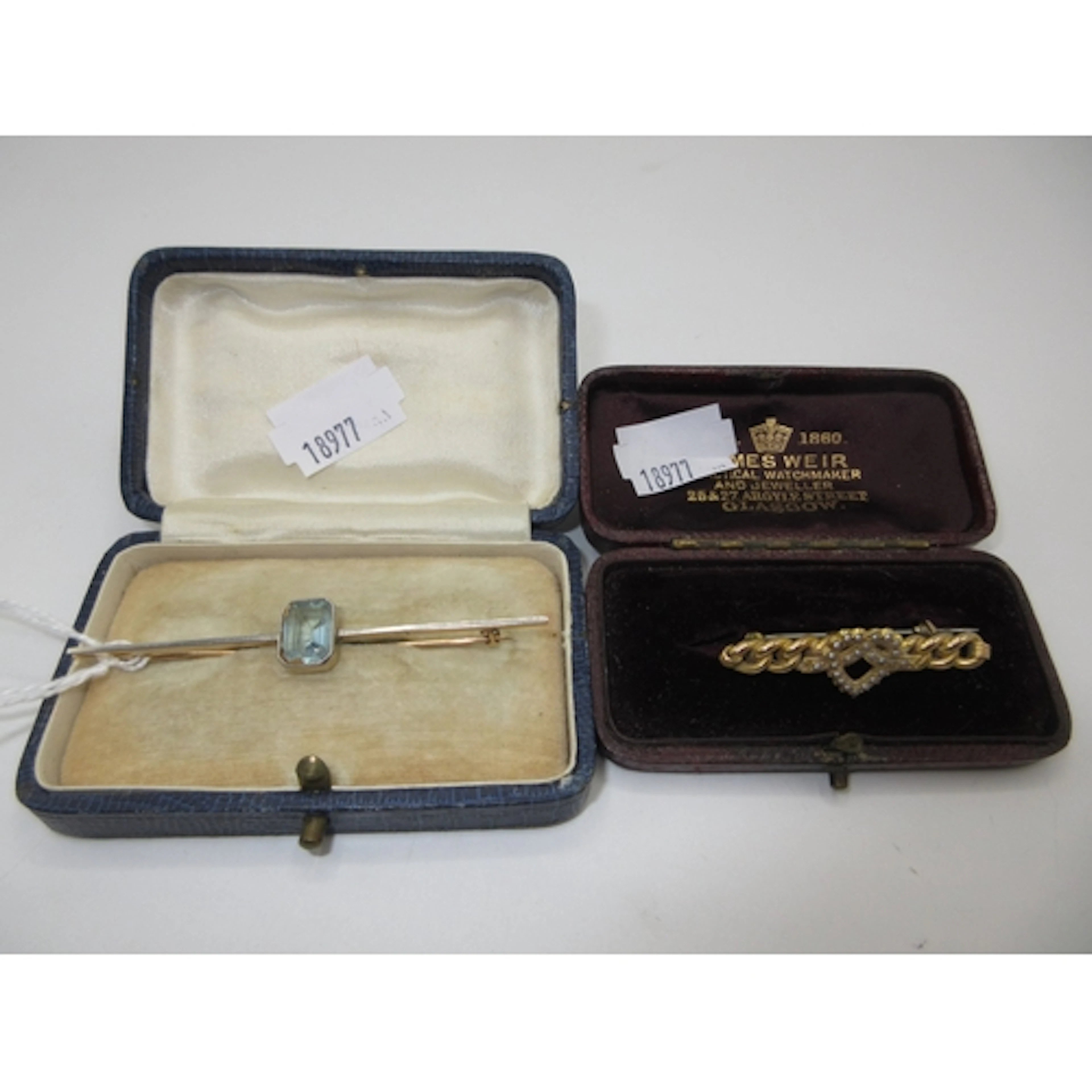 Yellow Metal Bar Brooch Set with a Blue Stone, 3.84g, and a ...