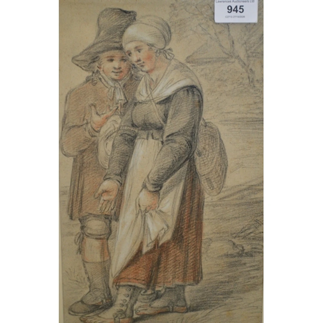 Follower of George Morland, coloured chalk drawing, two figu...