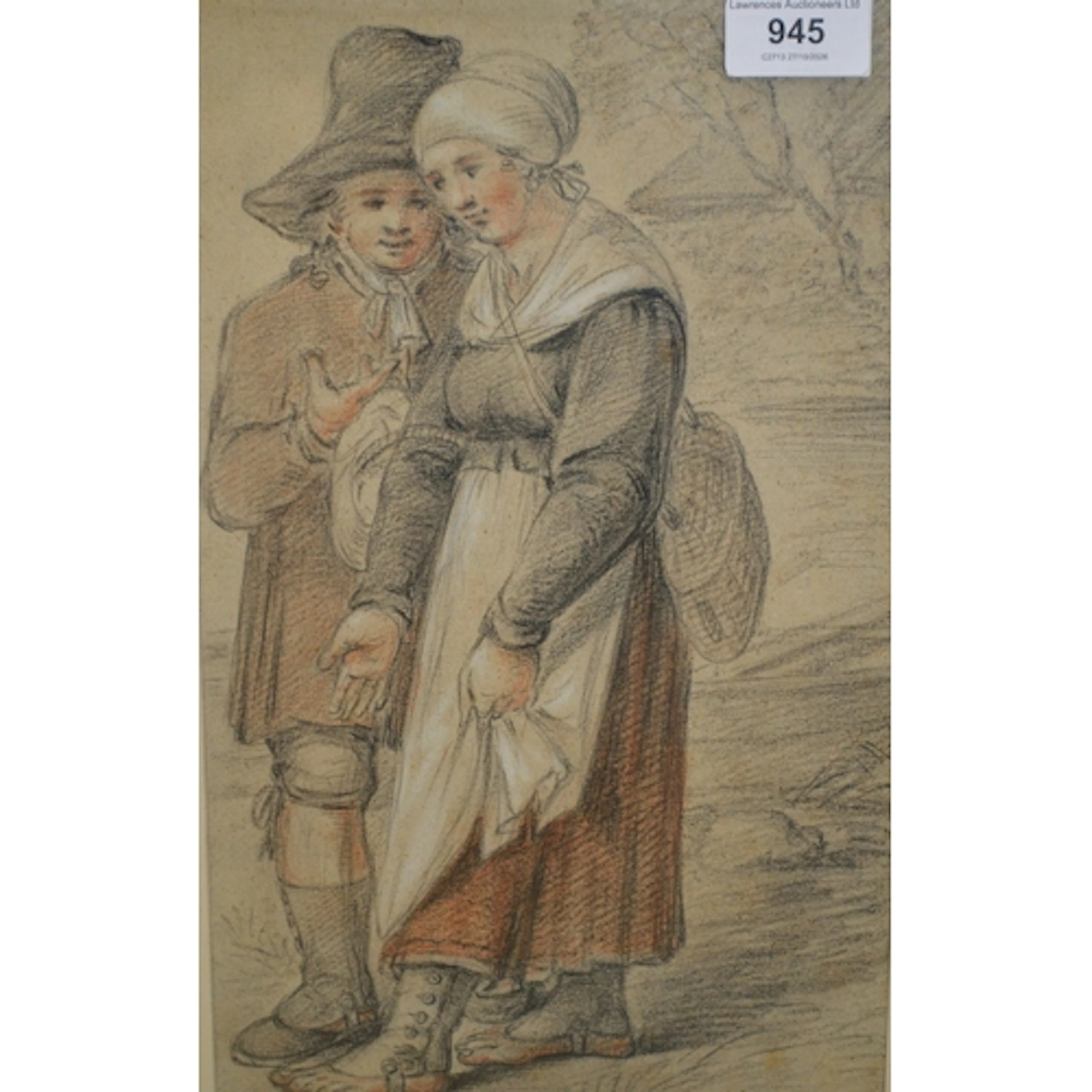 Follower of George Morland, coloured chalk drawing, two figu...