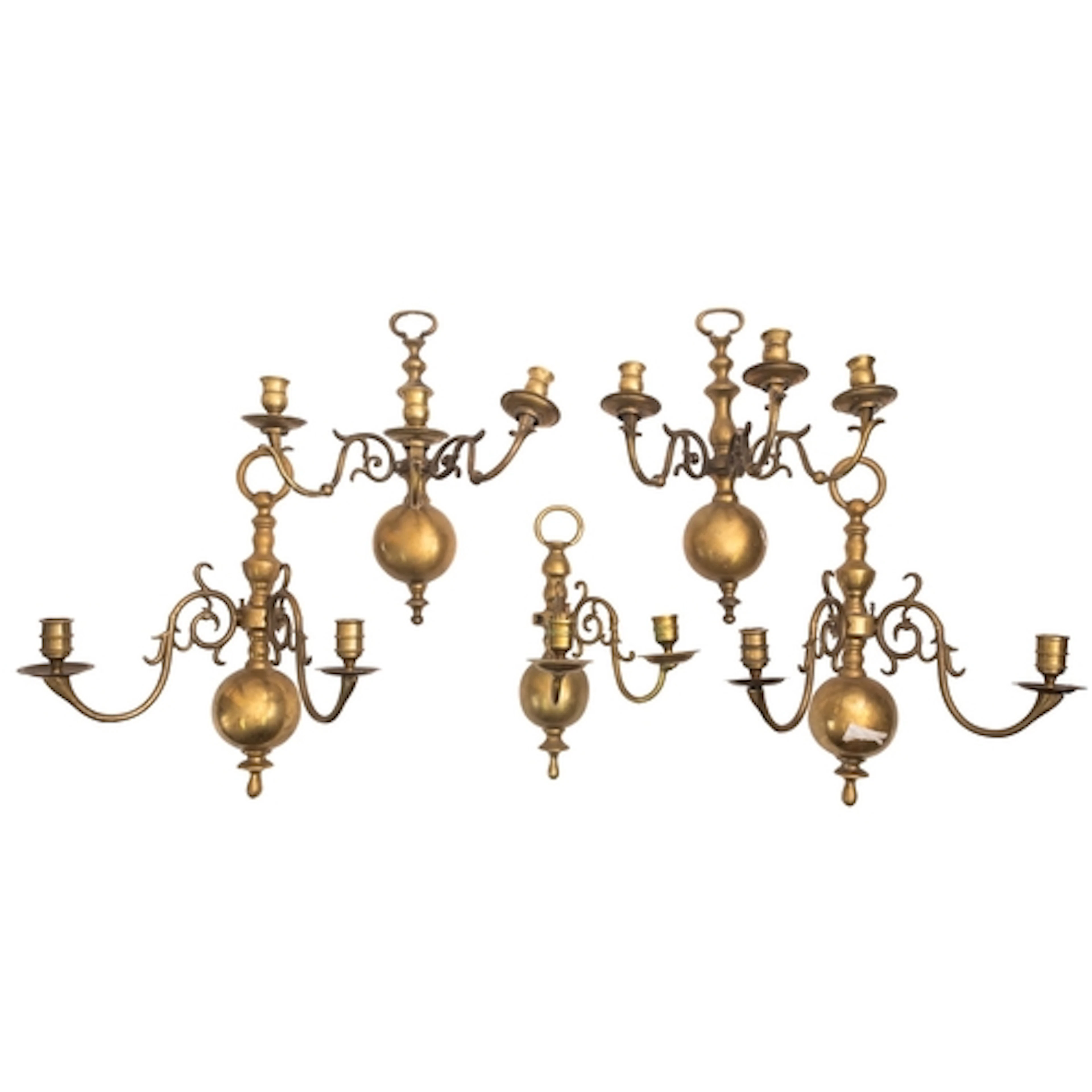 Two pairs of brass wall appliques in Dutch early 18th centur...