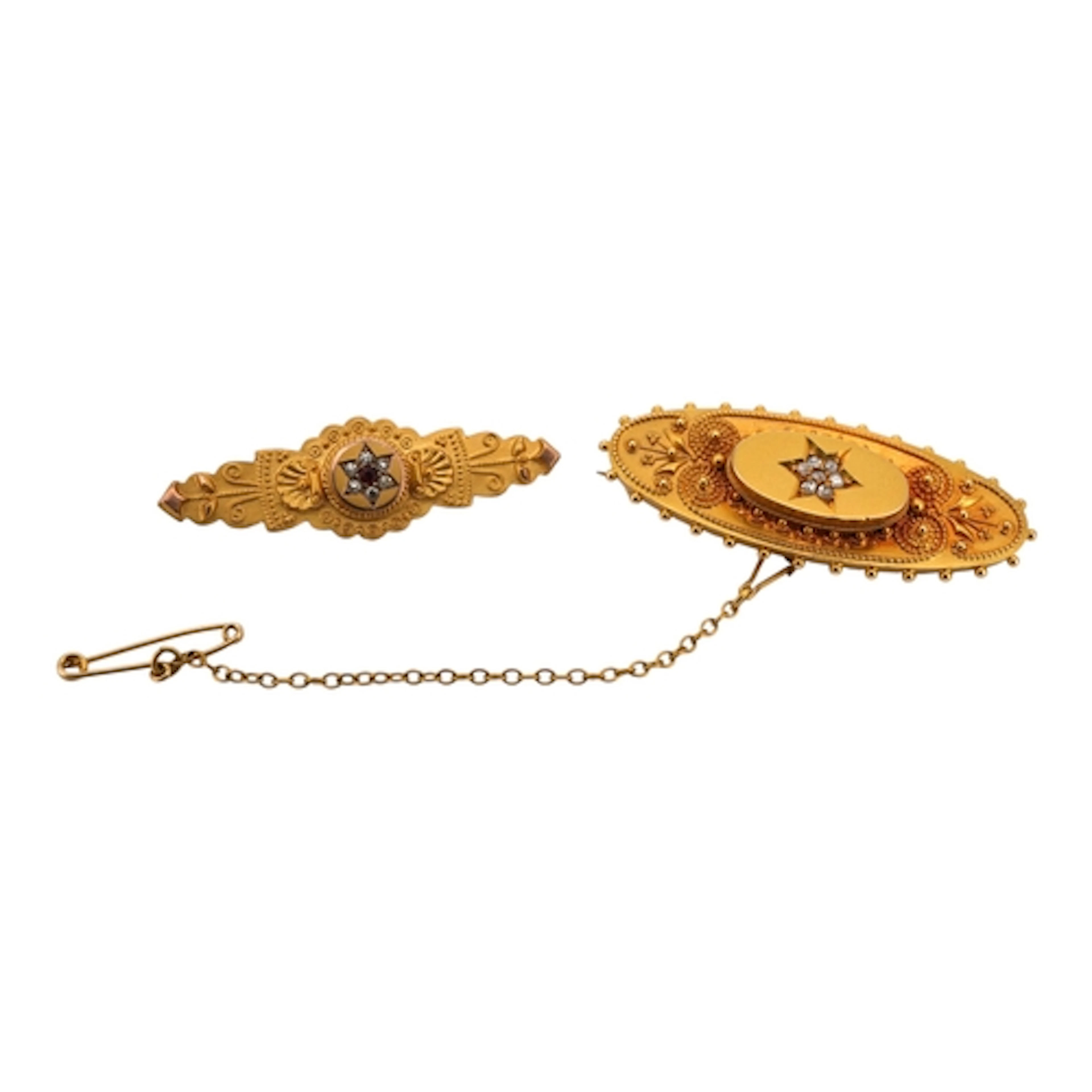 Two gold plaque brooches, late 19th century, comprising: one...
