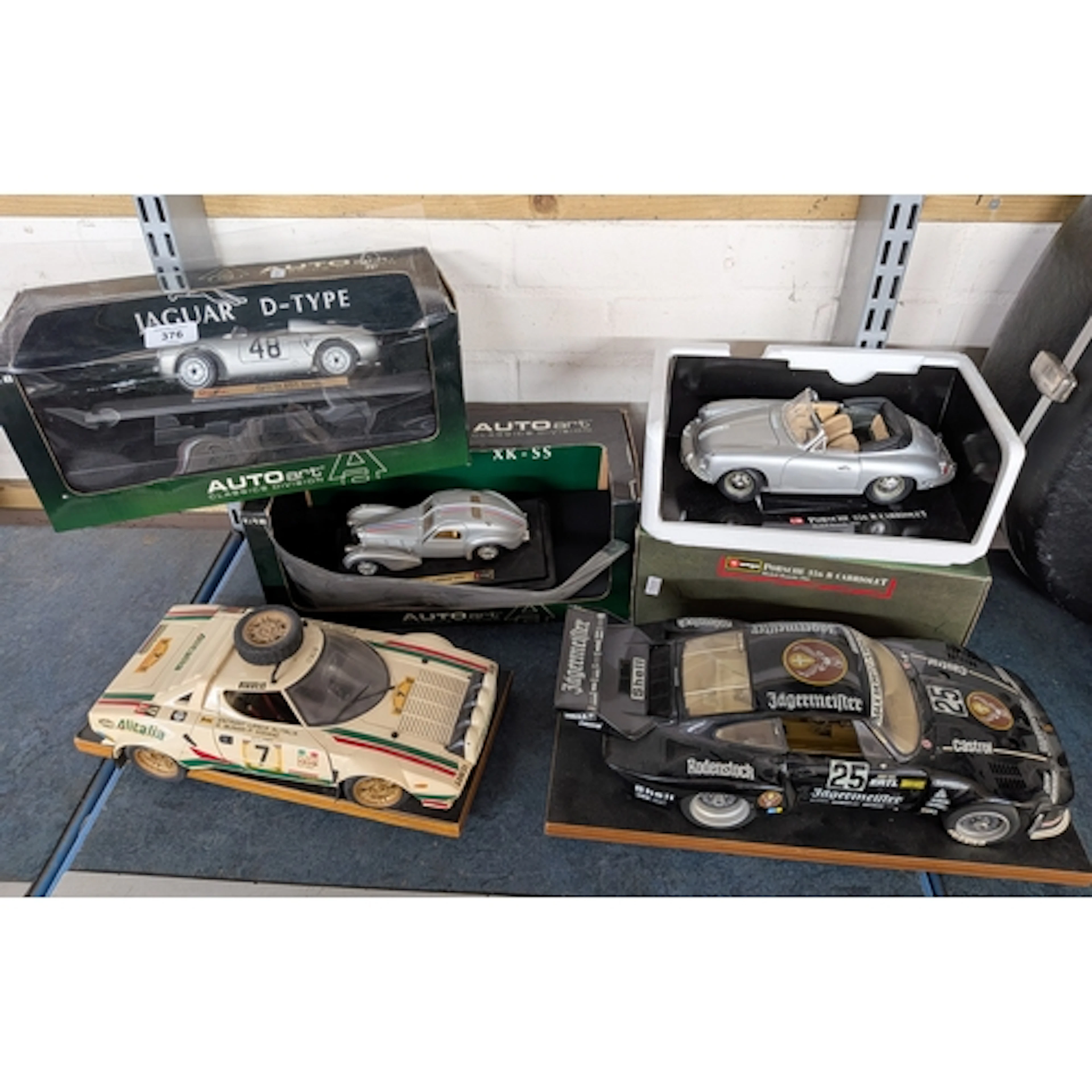 Five large scale model vintage style racing cars to include ...