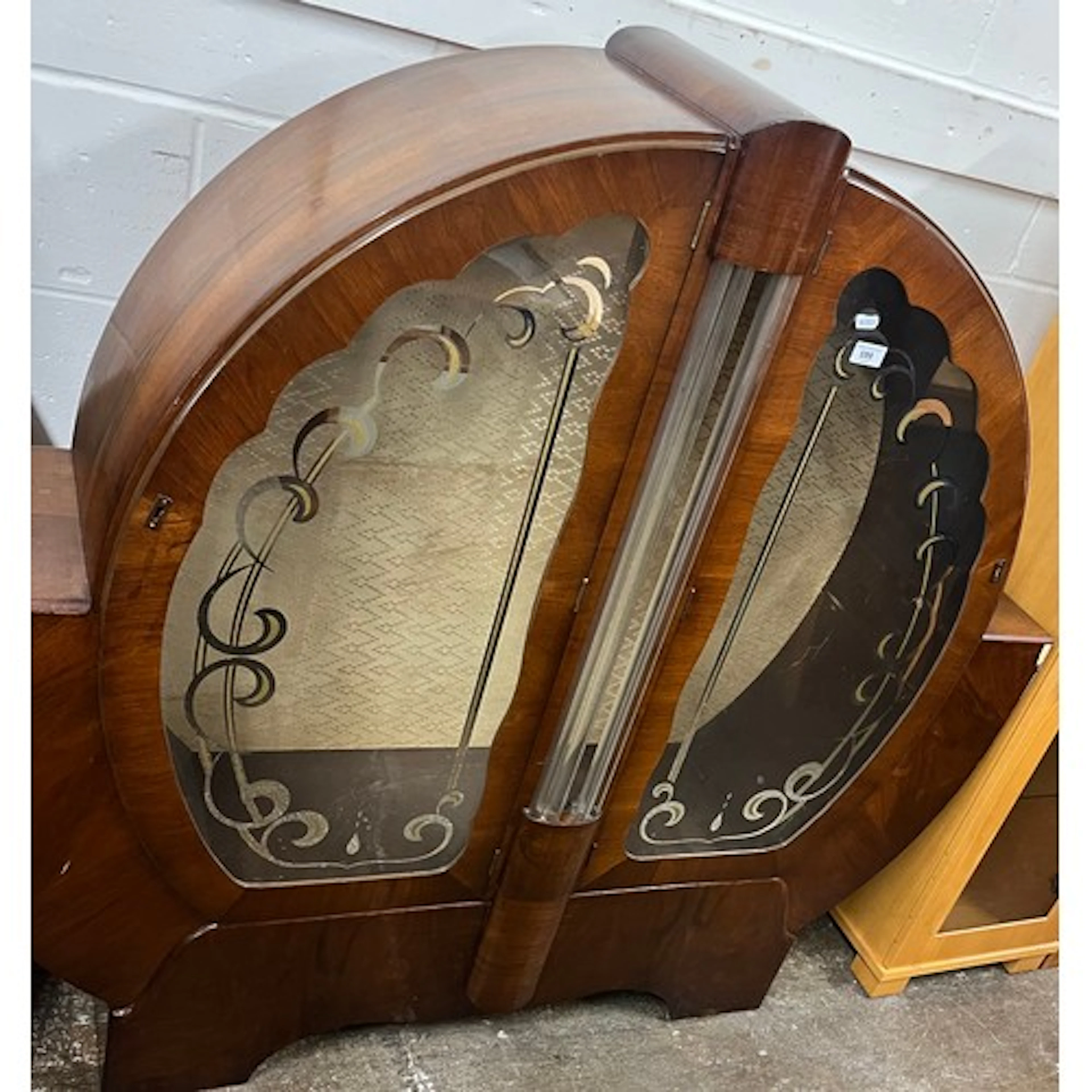 Art deco style display cabinet (one cylindrical glass panel ...