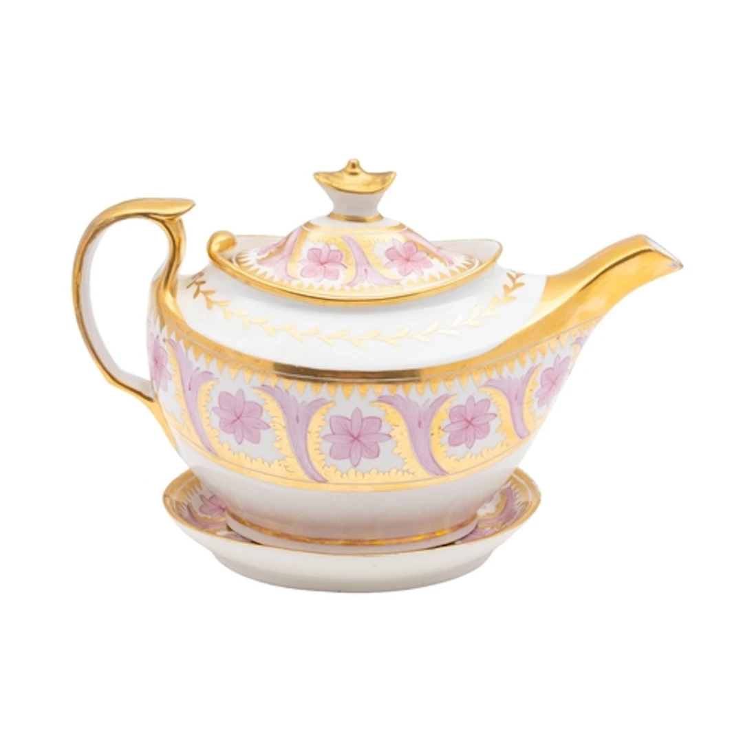 A Thomas Rose Coalport teapot, cover and stand, circa 1805-1...