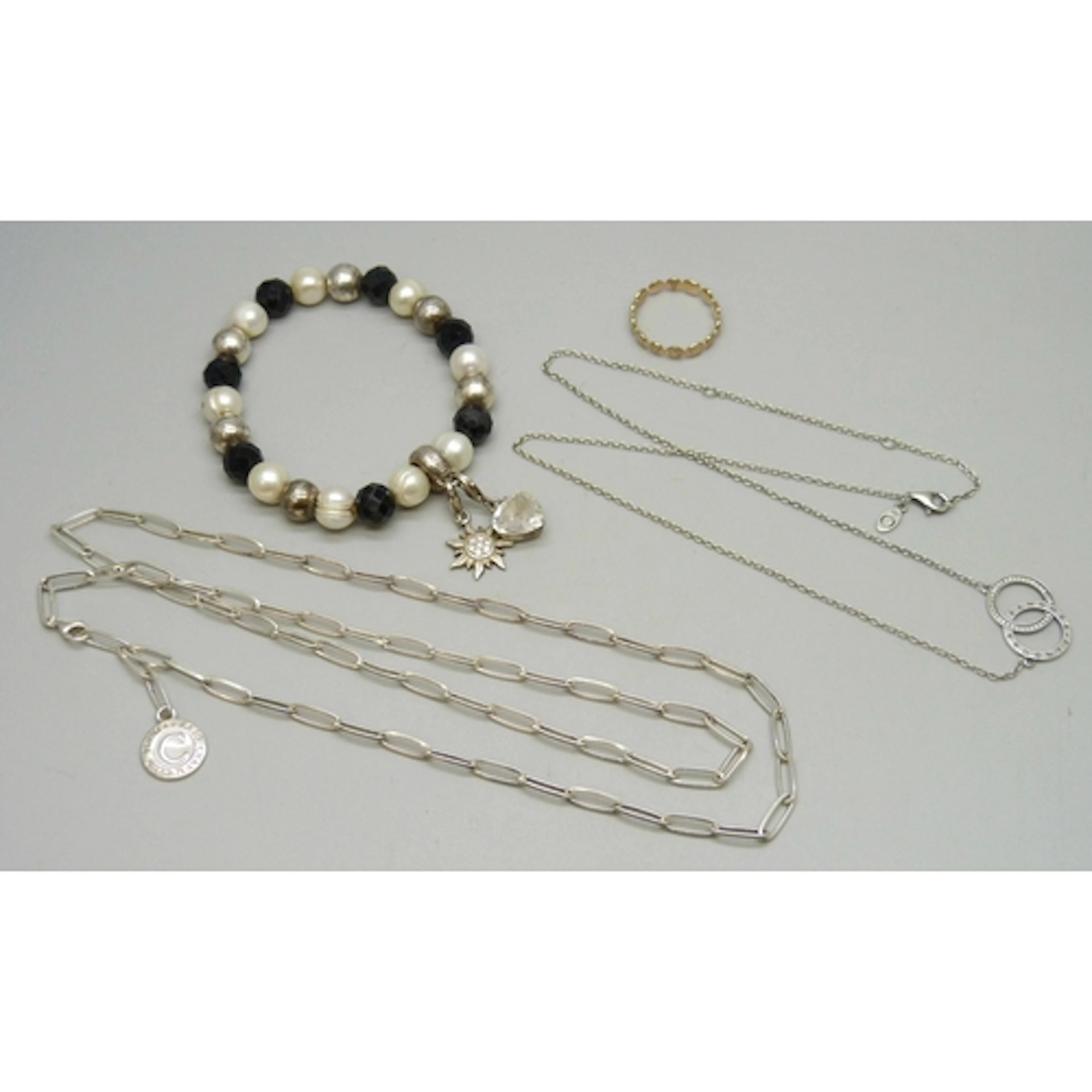 A Pandora silver necklace, a Thomas Sabo silver bracelet and...