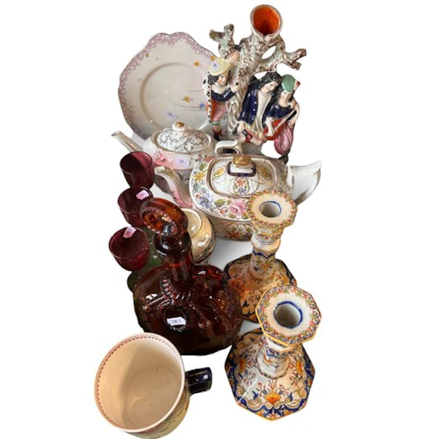 Staffordshire group The Rivals, three cranberry stem wine gl...