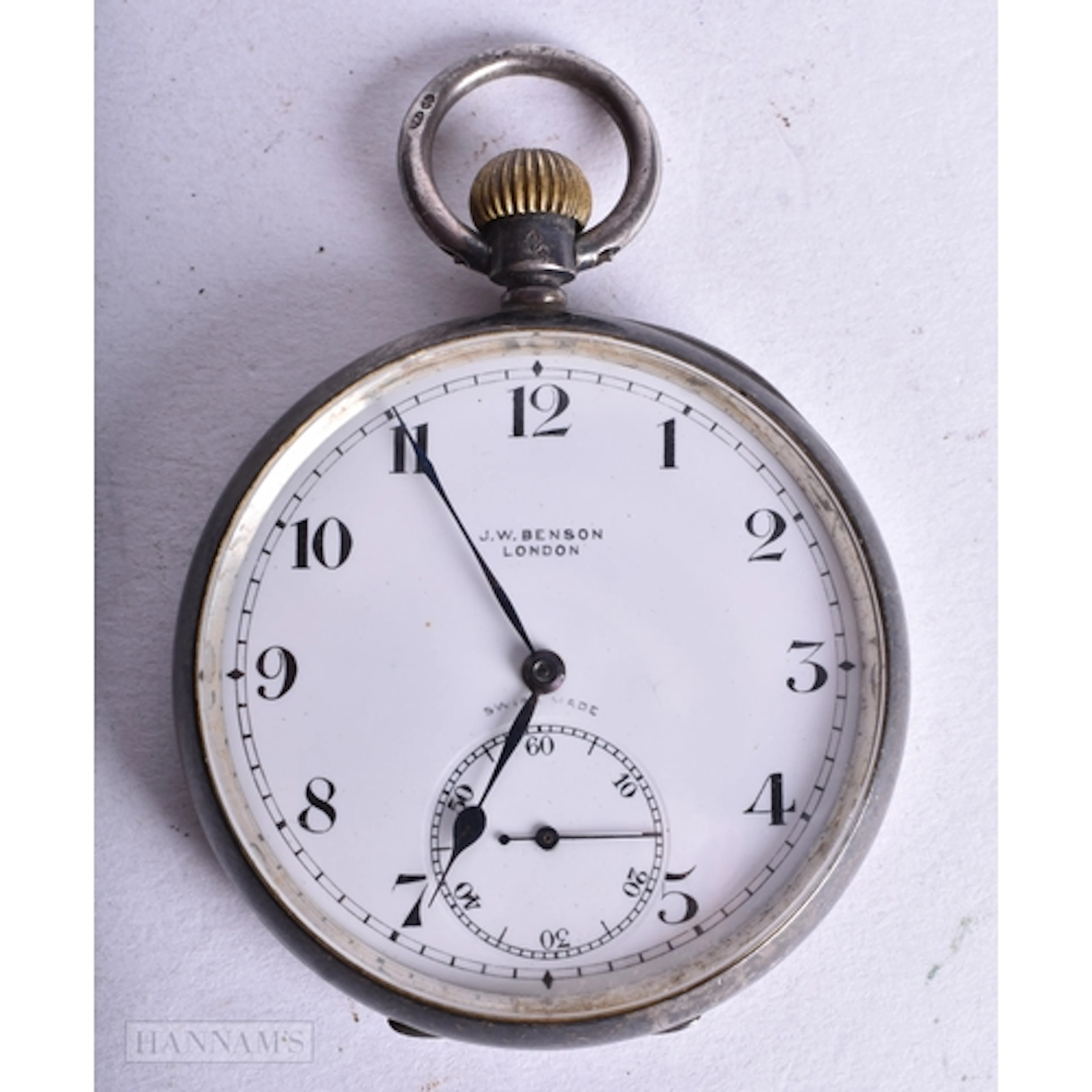 A J.W. Benson of London Silver Cased Open Faced Pocket Watch...