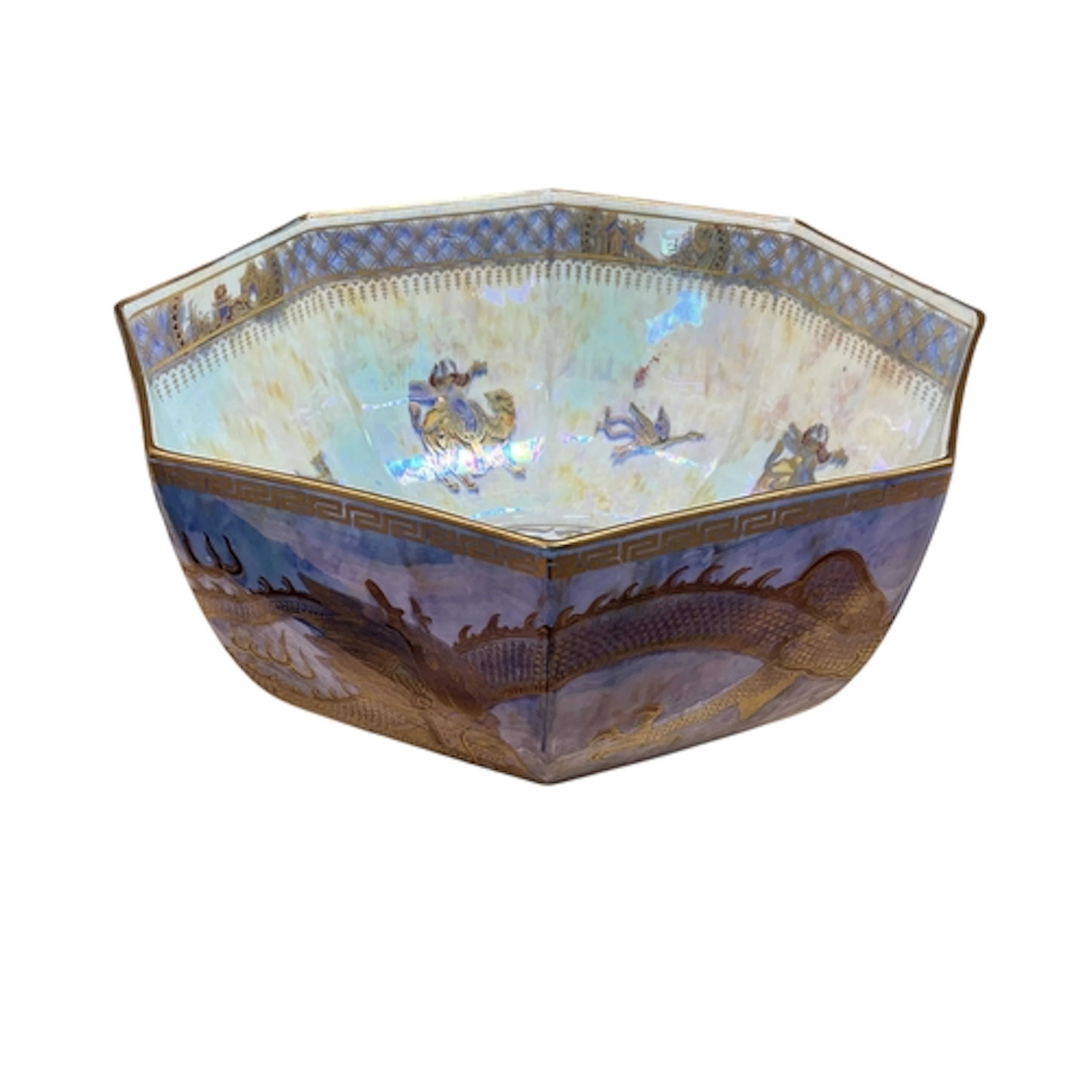 A Wedgwood octagonal lustre bowl, Orientalist style with dra...