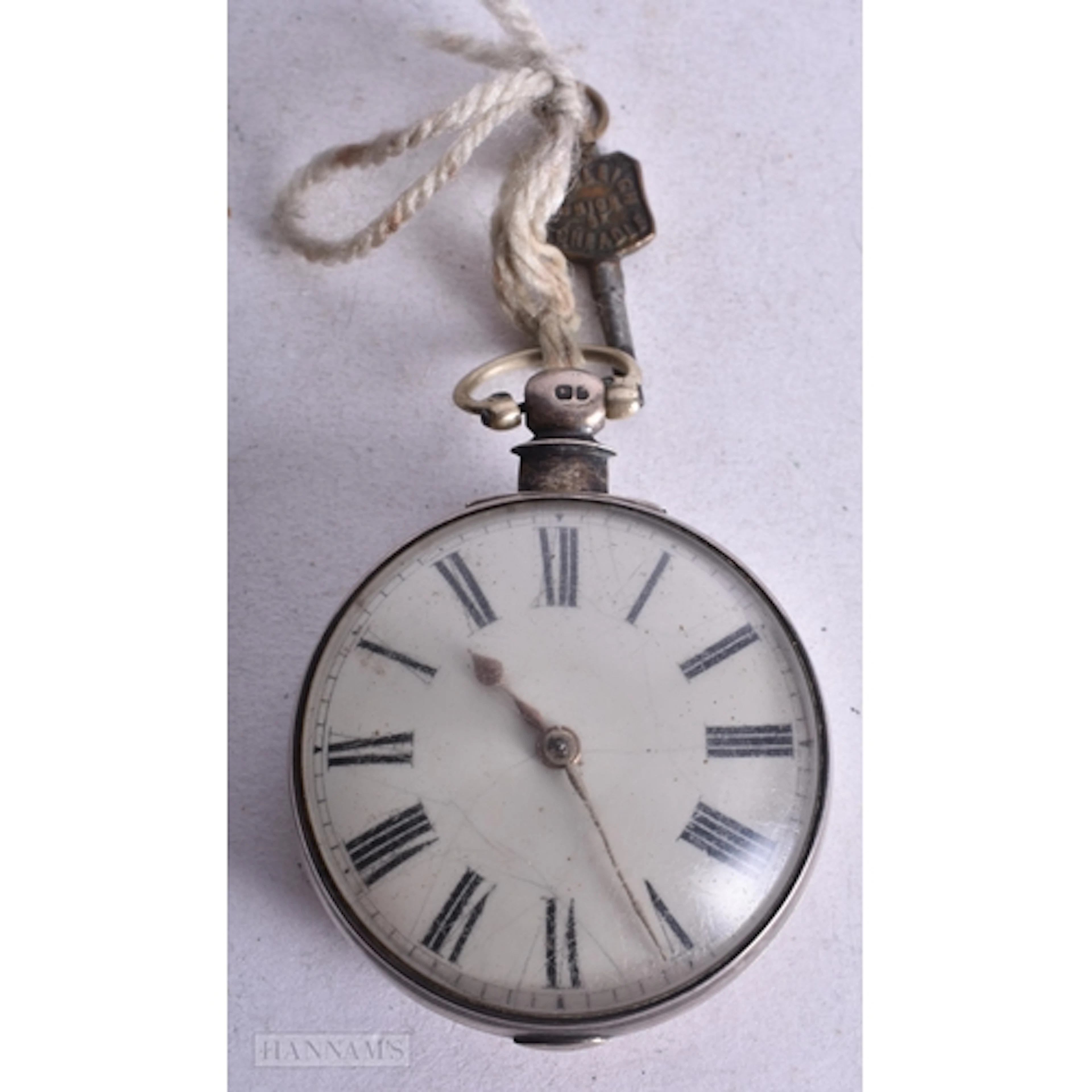 A Silver Cased Verge Pocket Watch Case with key. Hallmarked ...