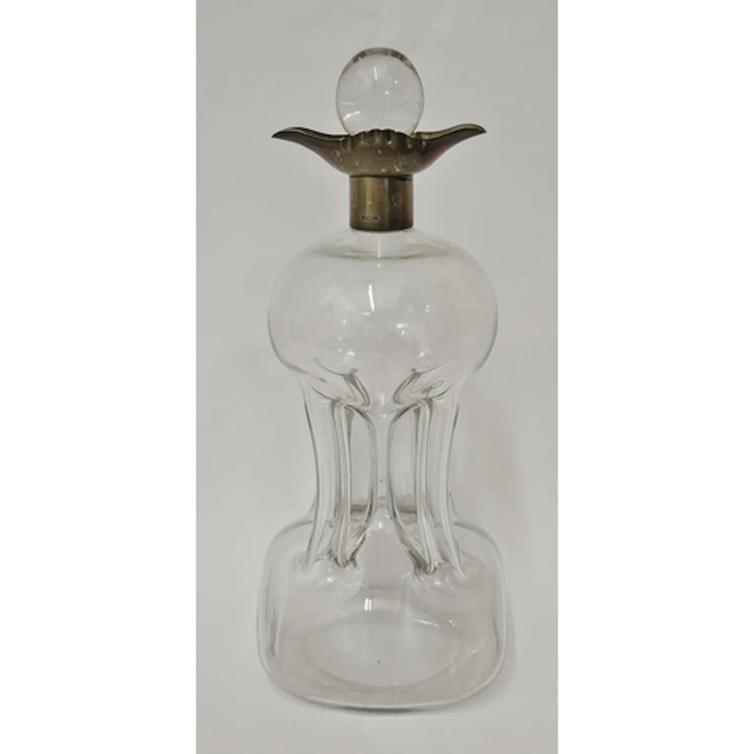 Antique Edwardian Silver Collared Glug Clear glass decanter ...