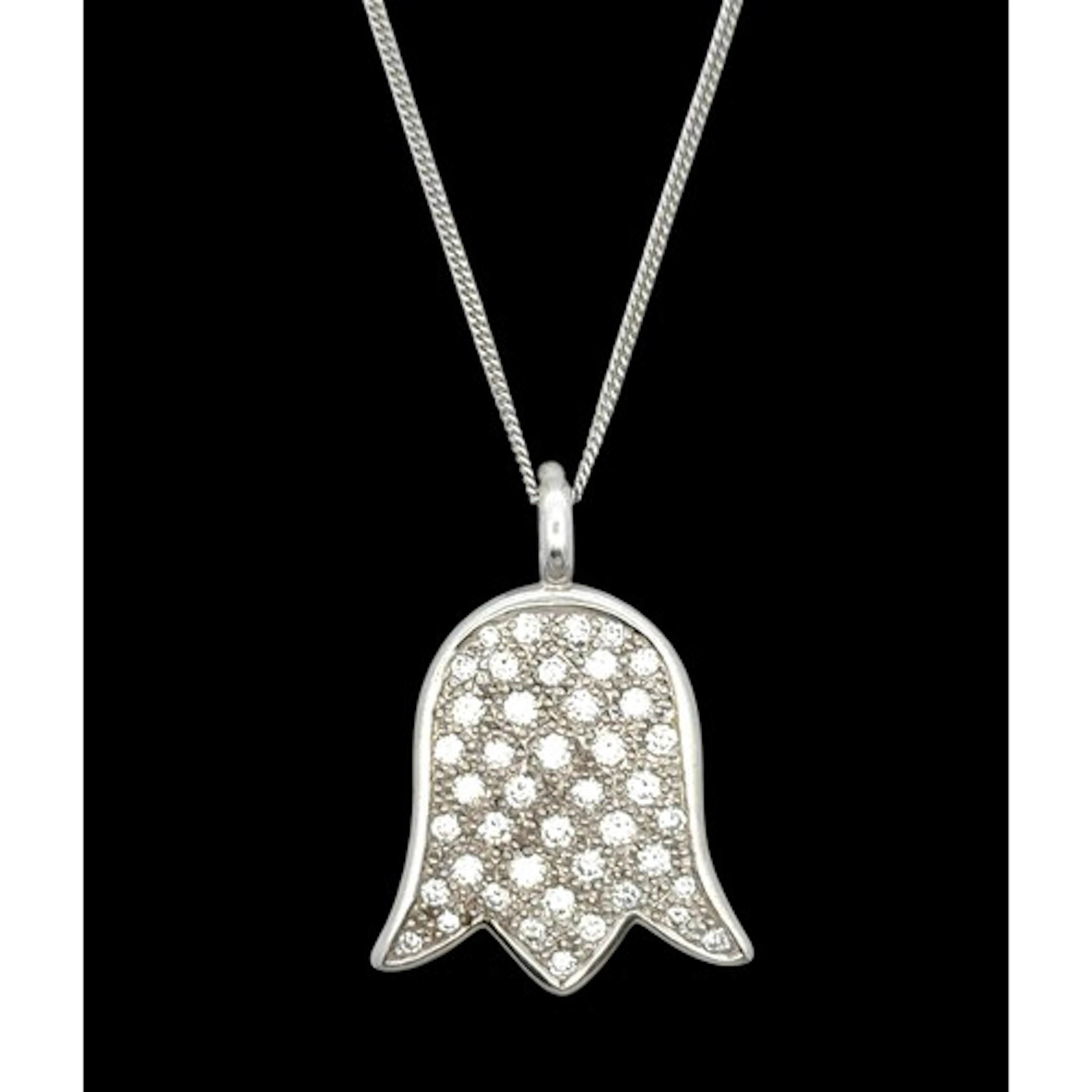 Tulip shaped white gold and diamond pendant necklace. Pendan...