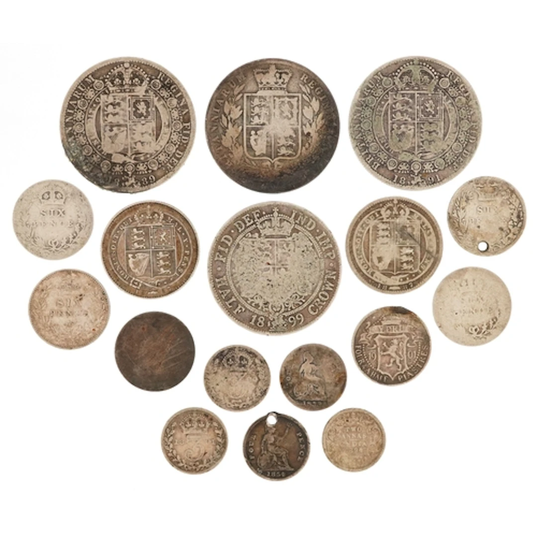 British 19th century silver coins comprising half crowns, sh...