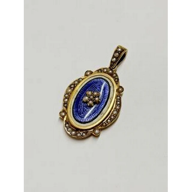 An Edwardian enamel and seed pearl pendant, circa 1910, set ...