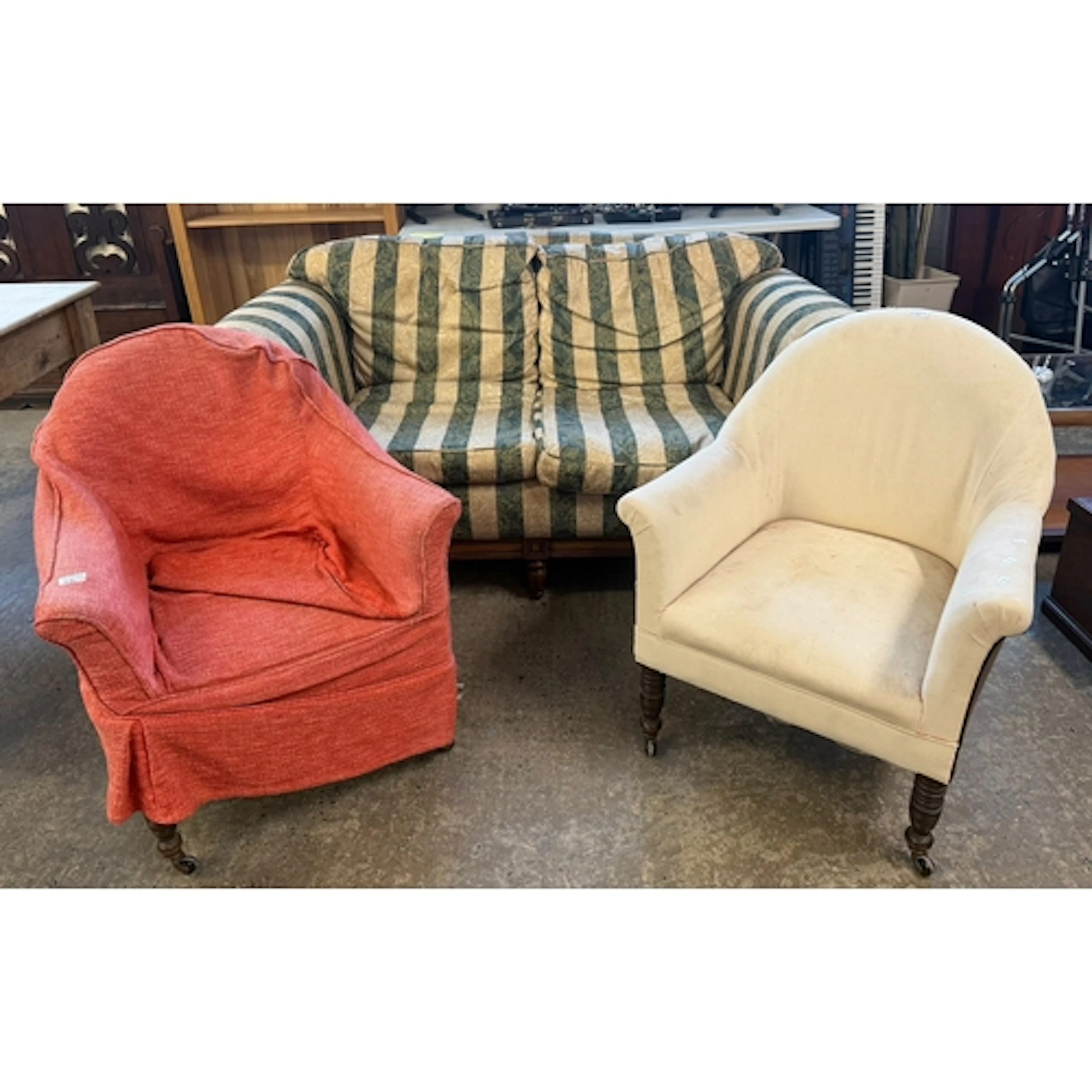 Late Victorian walnut framed two seater upholstered sofa, wi...