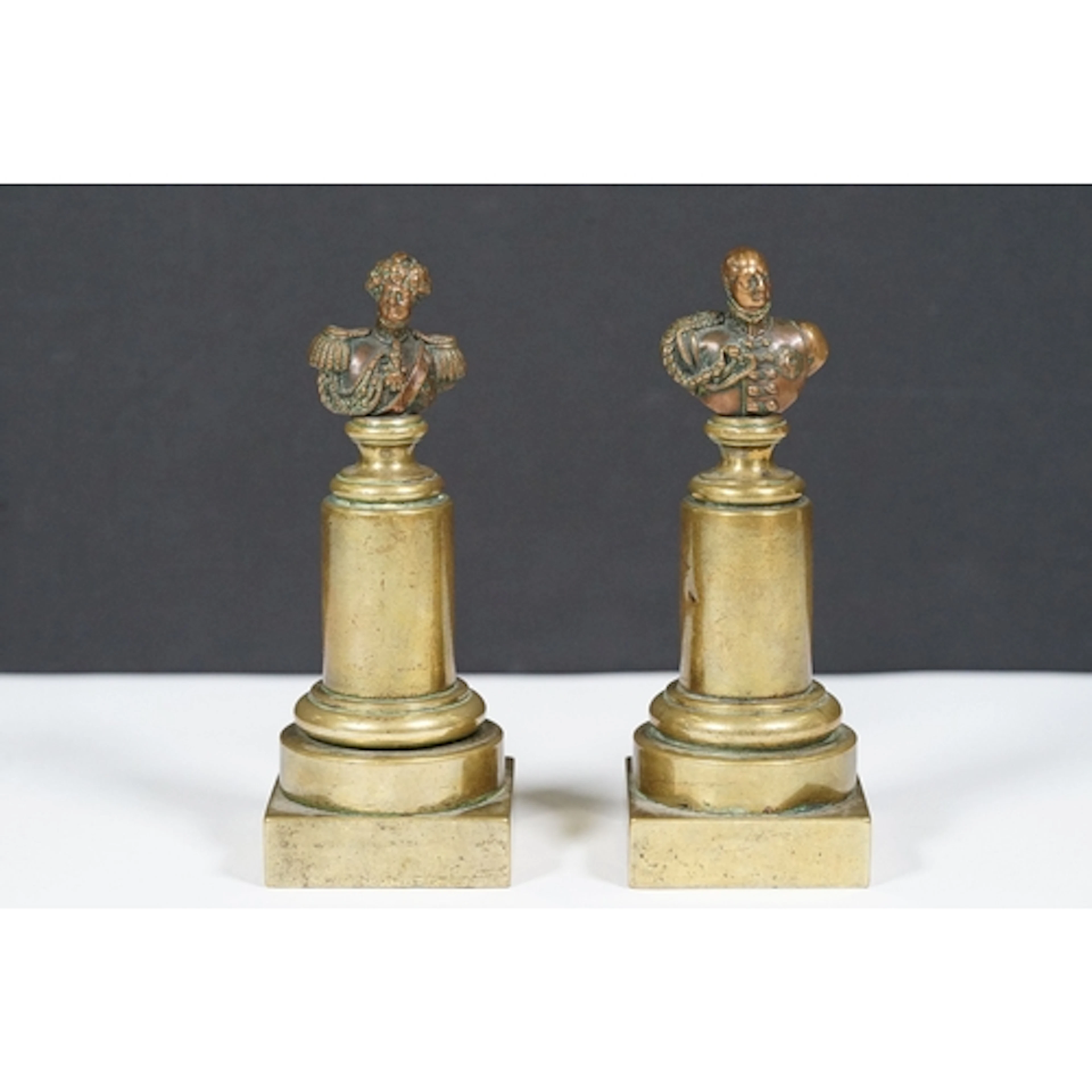 Two French bronze busts on brass columns to include Napoleon...