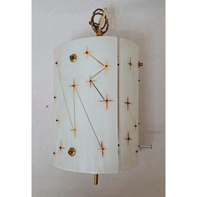Vintage Atomic Era Pendant Ceiling Light with 3 white glass ...
