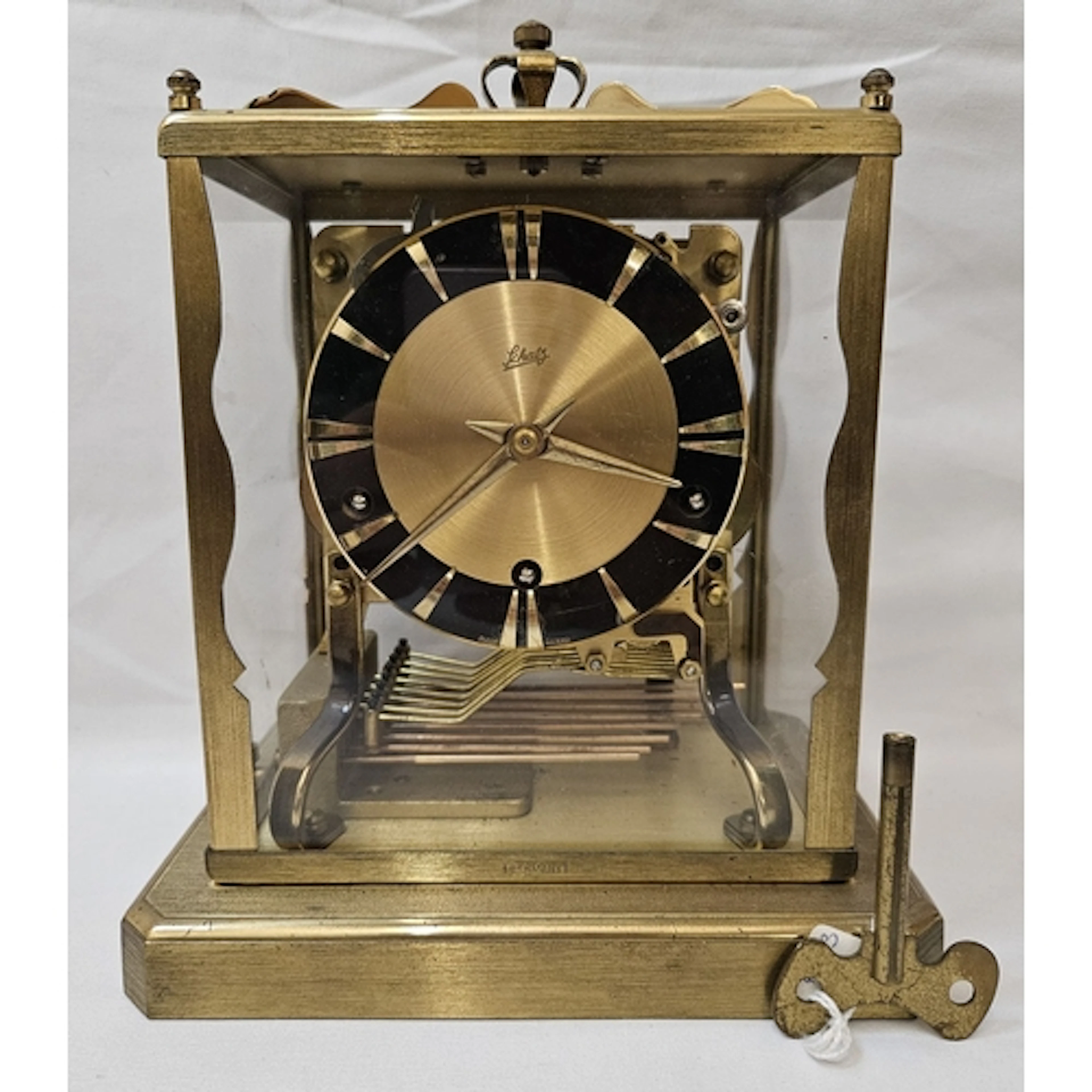 Vintage Schatz German Mantel Clock, gilt brass rectangular 4...
