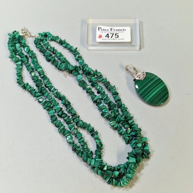 Silver and malachite pendant, together with a malachite doub...