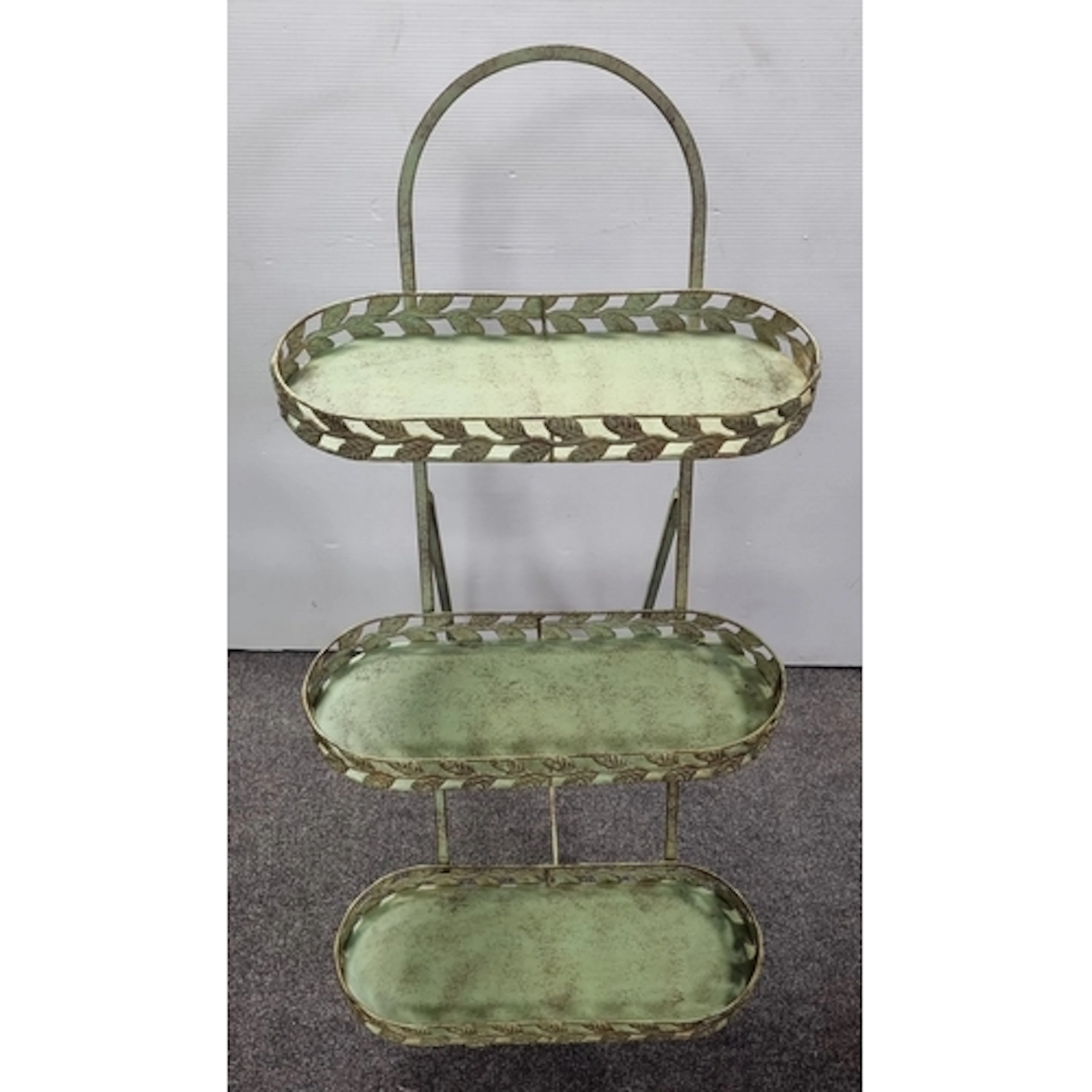 French Style Country Green Wrought Iron 3-Tier Folding Plant...