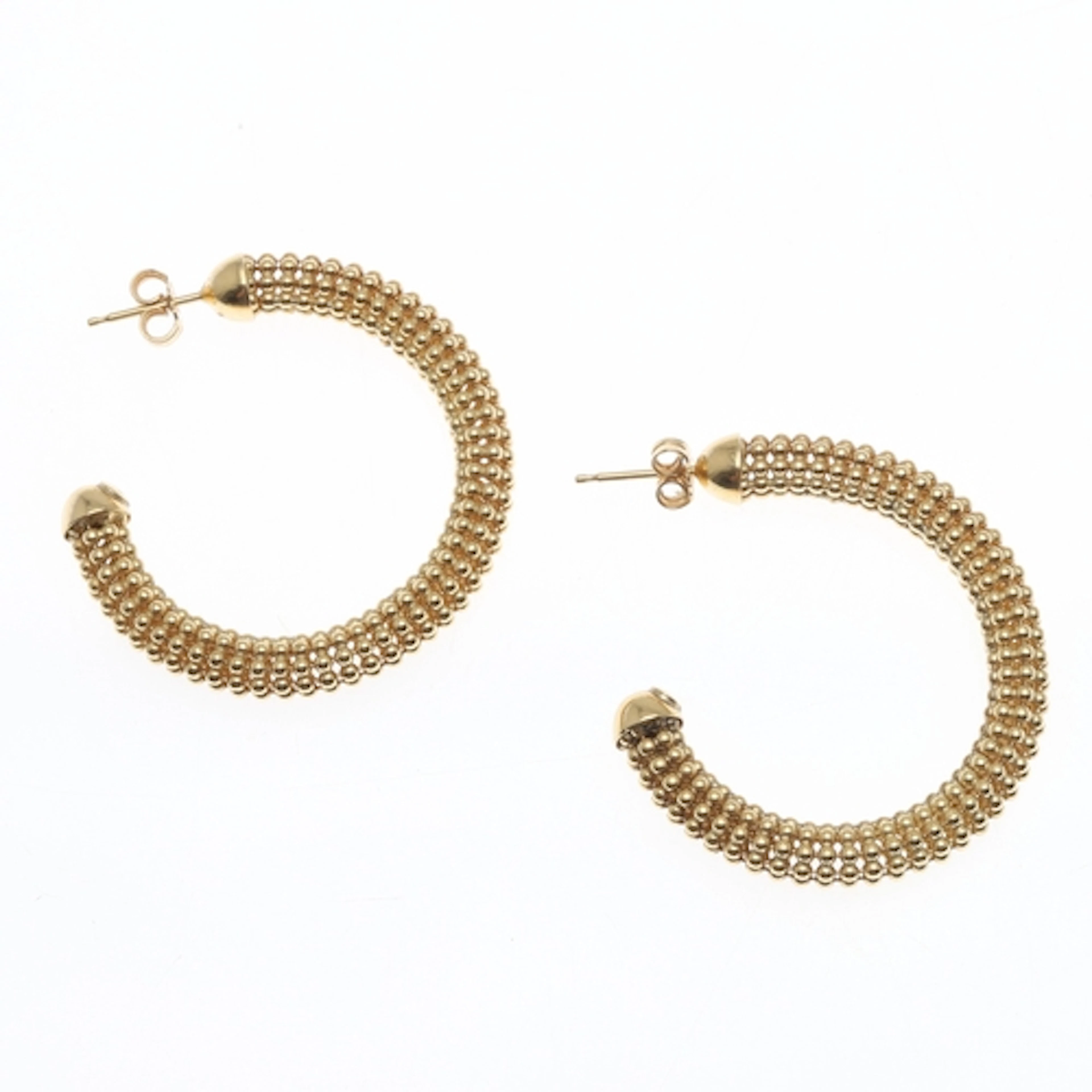 A PAIR OF 18CT GOLD HOOP EARRINGS. formed with rows of attac...