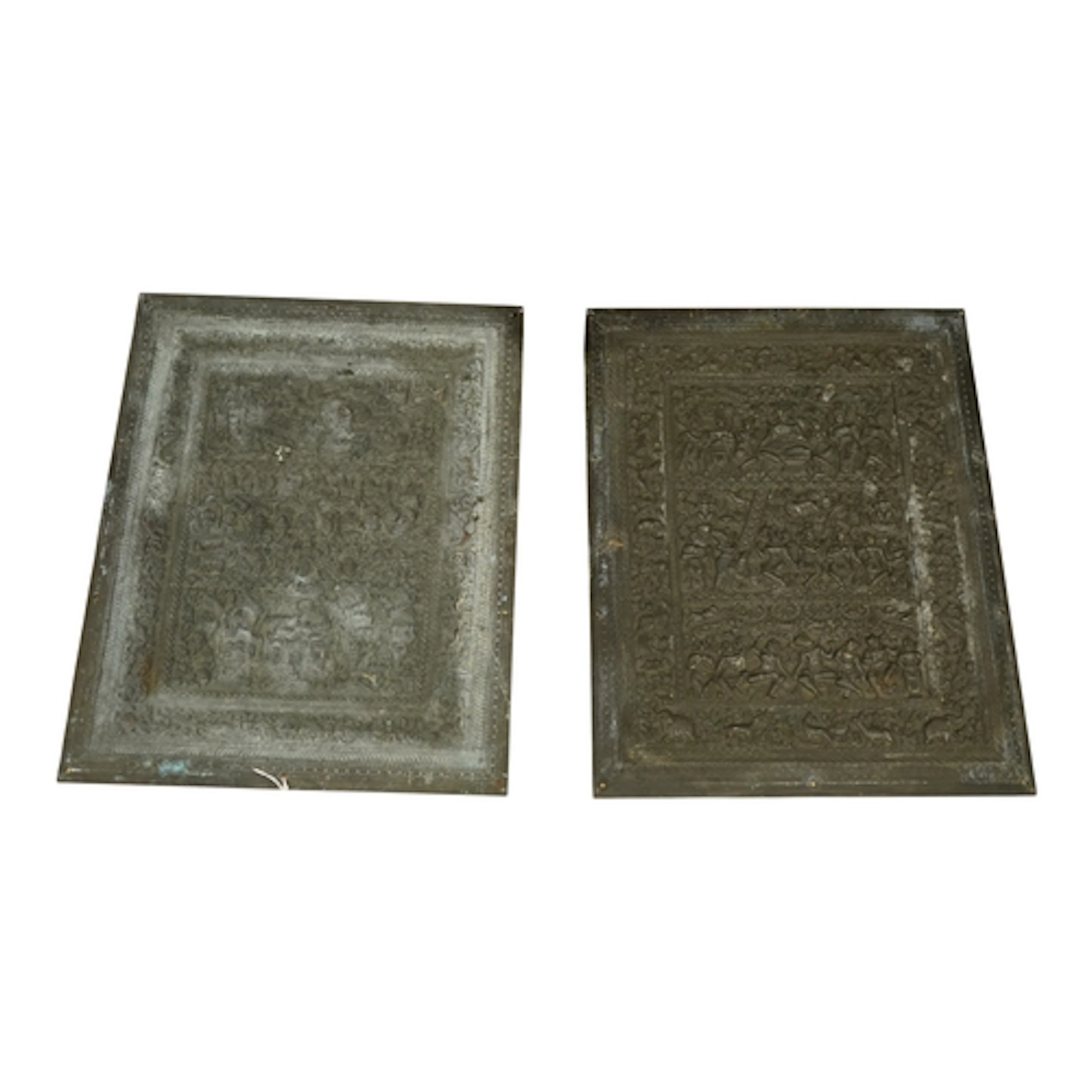 A pair of 19th century Indian bronze panels cast with multip...