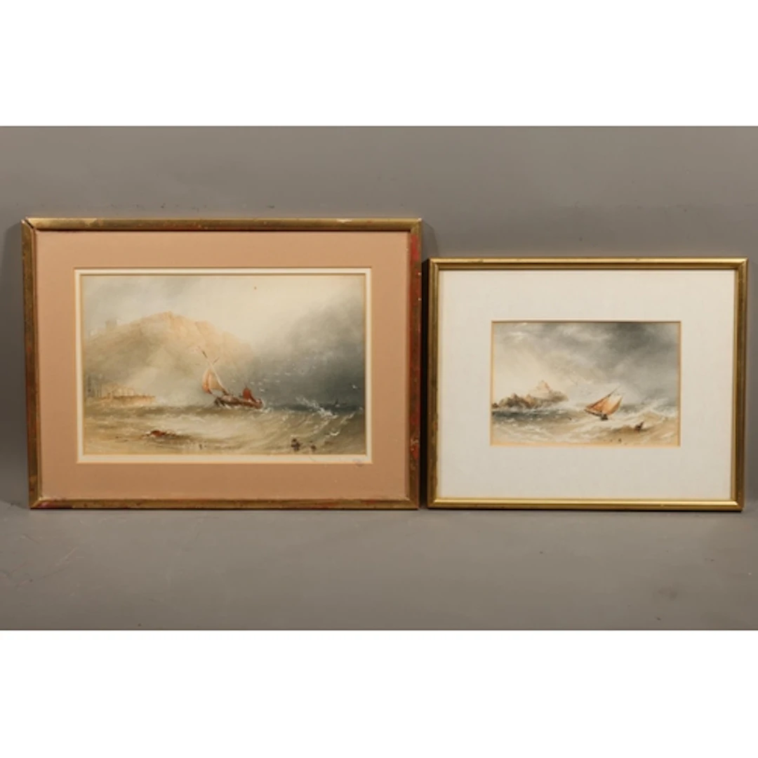 19TH CENTURY SCHOOL, sailing boat on rough seas, watercolour...