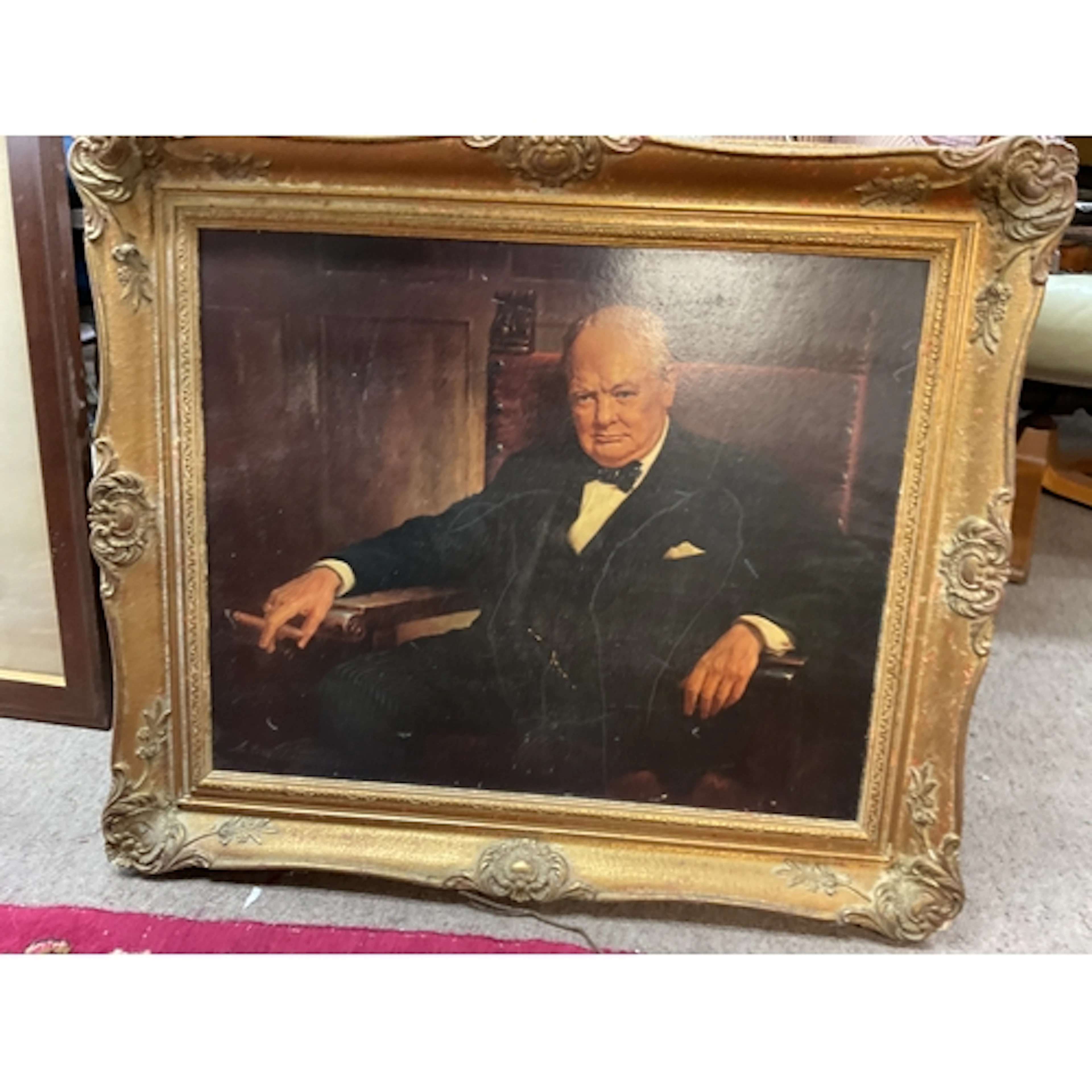 Gilt framed print of Winston Churchill with auto pen signatu...