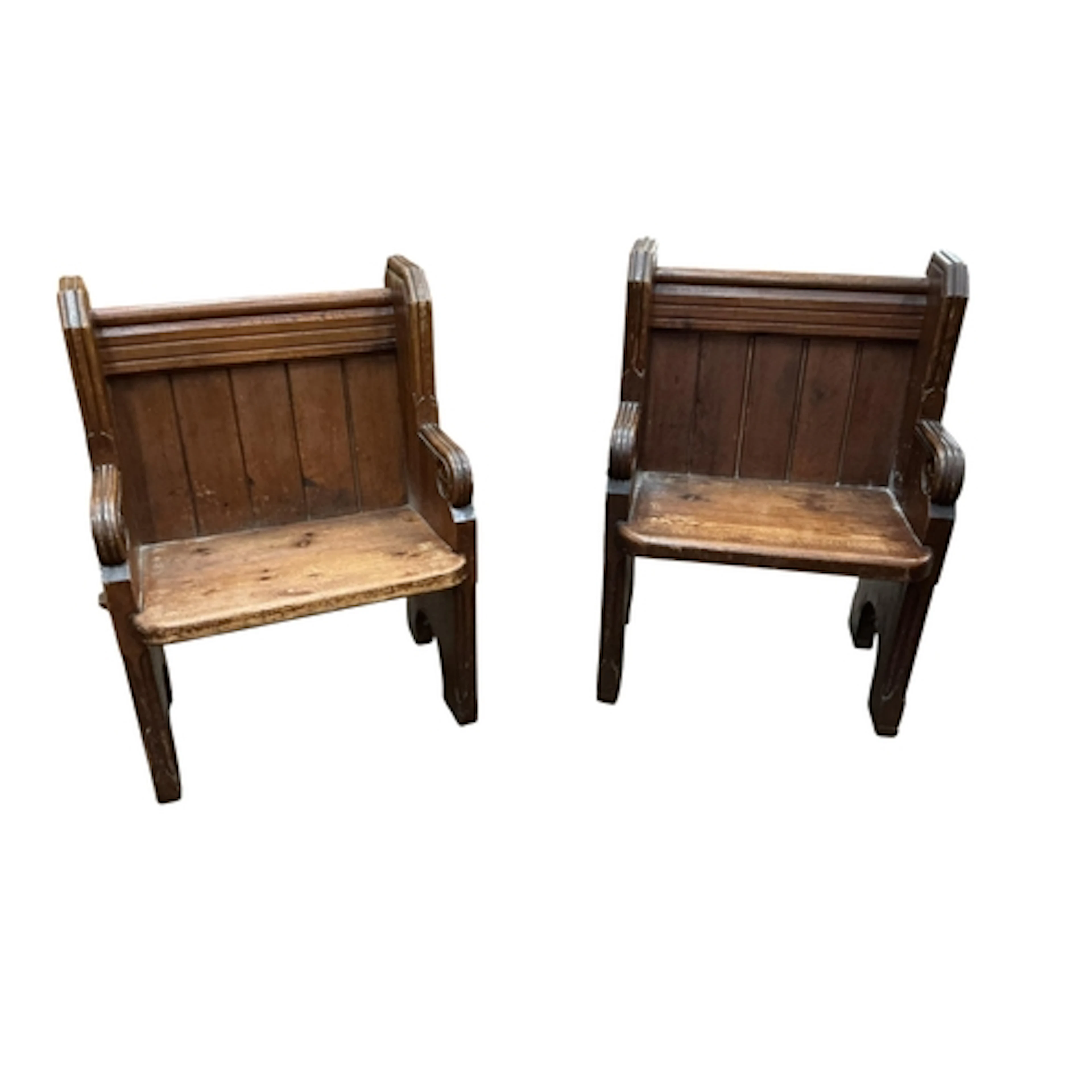 A pair of Victorian pine single pews, width 64cm, depth 50cm...