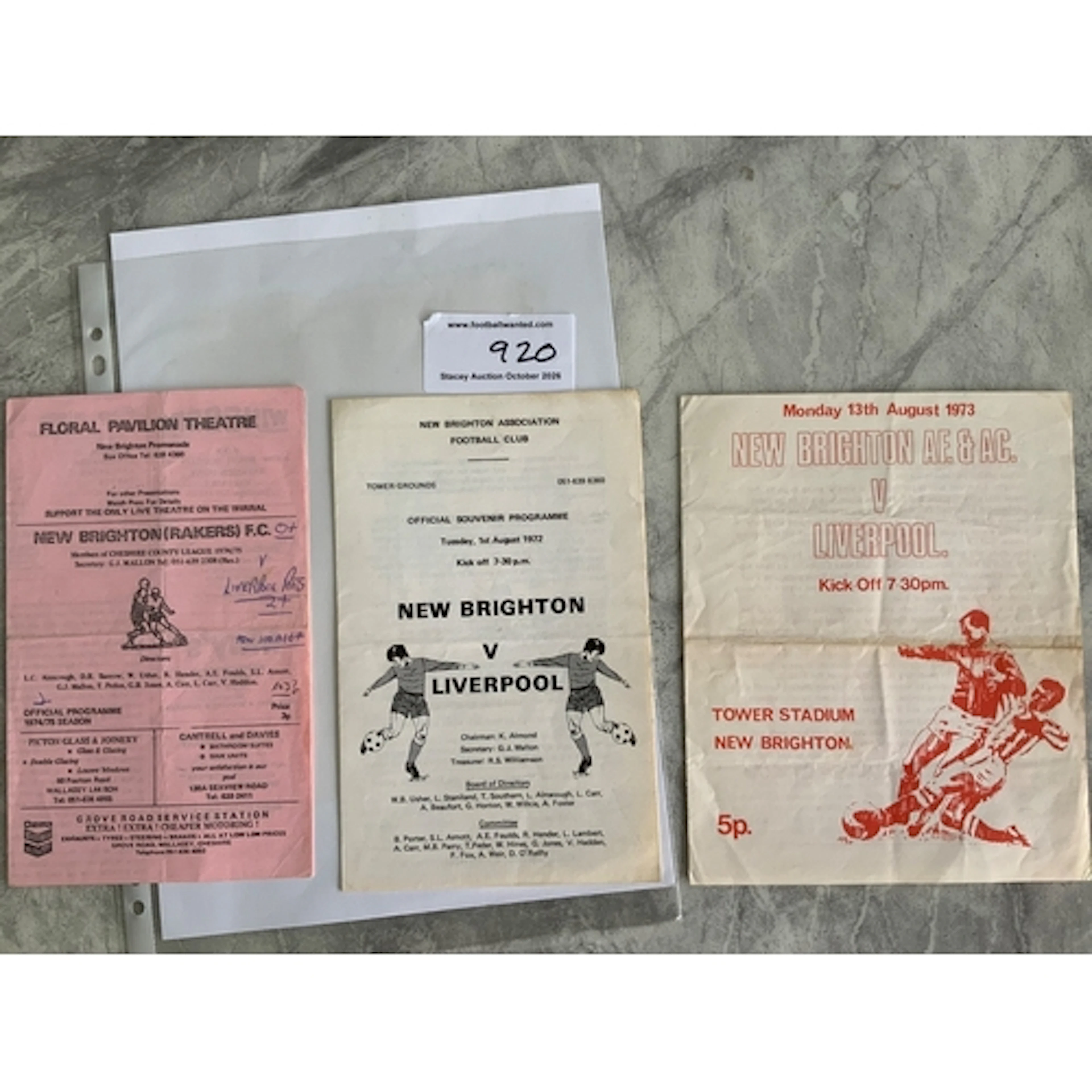 New Brighton v Liverpool Football Programmes: 72/73, 73/74, ...