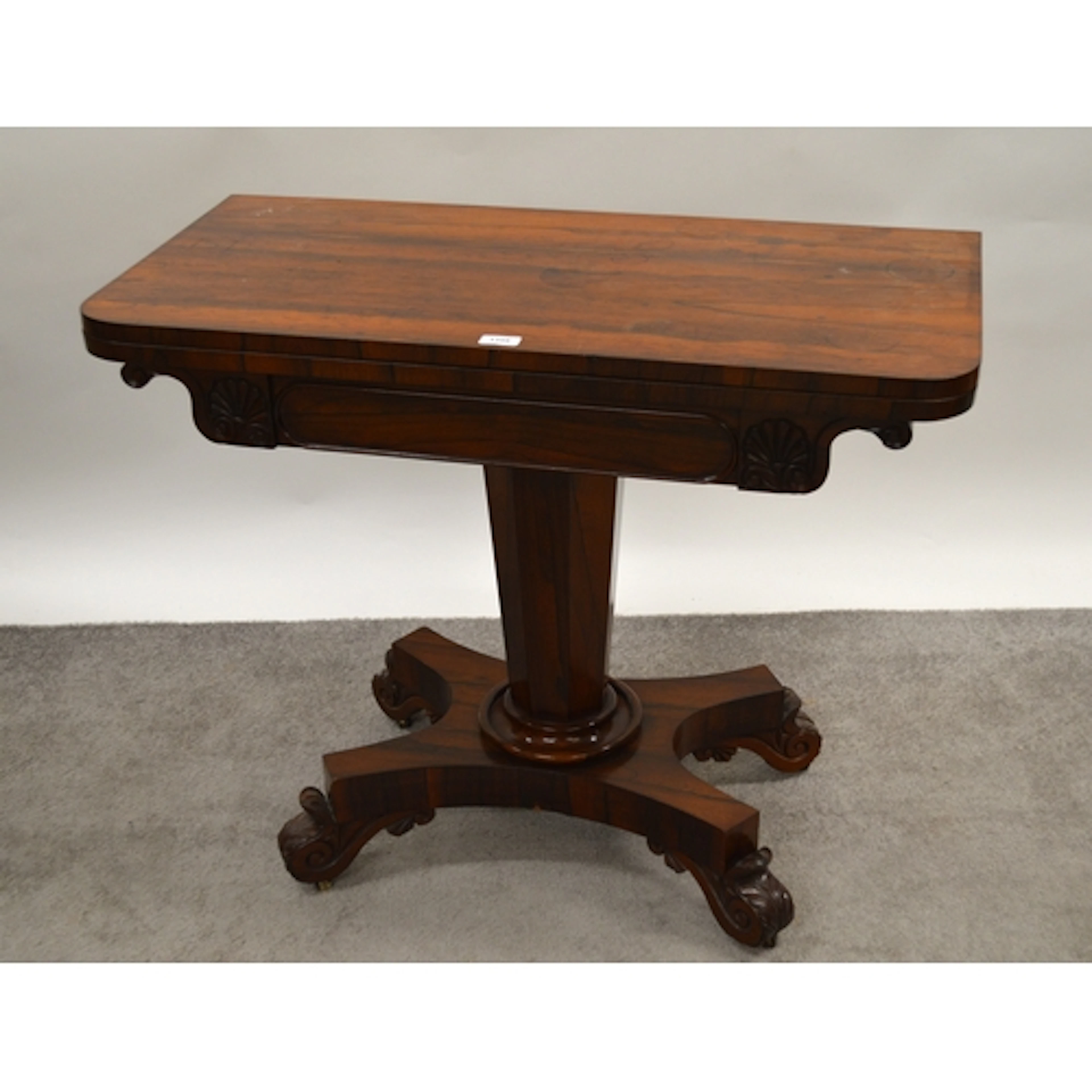 19th Century rosewood fold-over D-shaped card table, with ba...