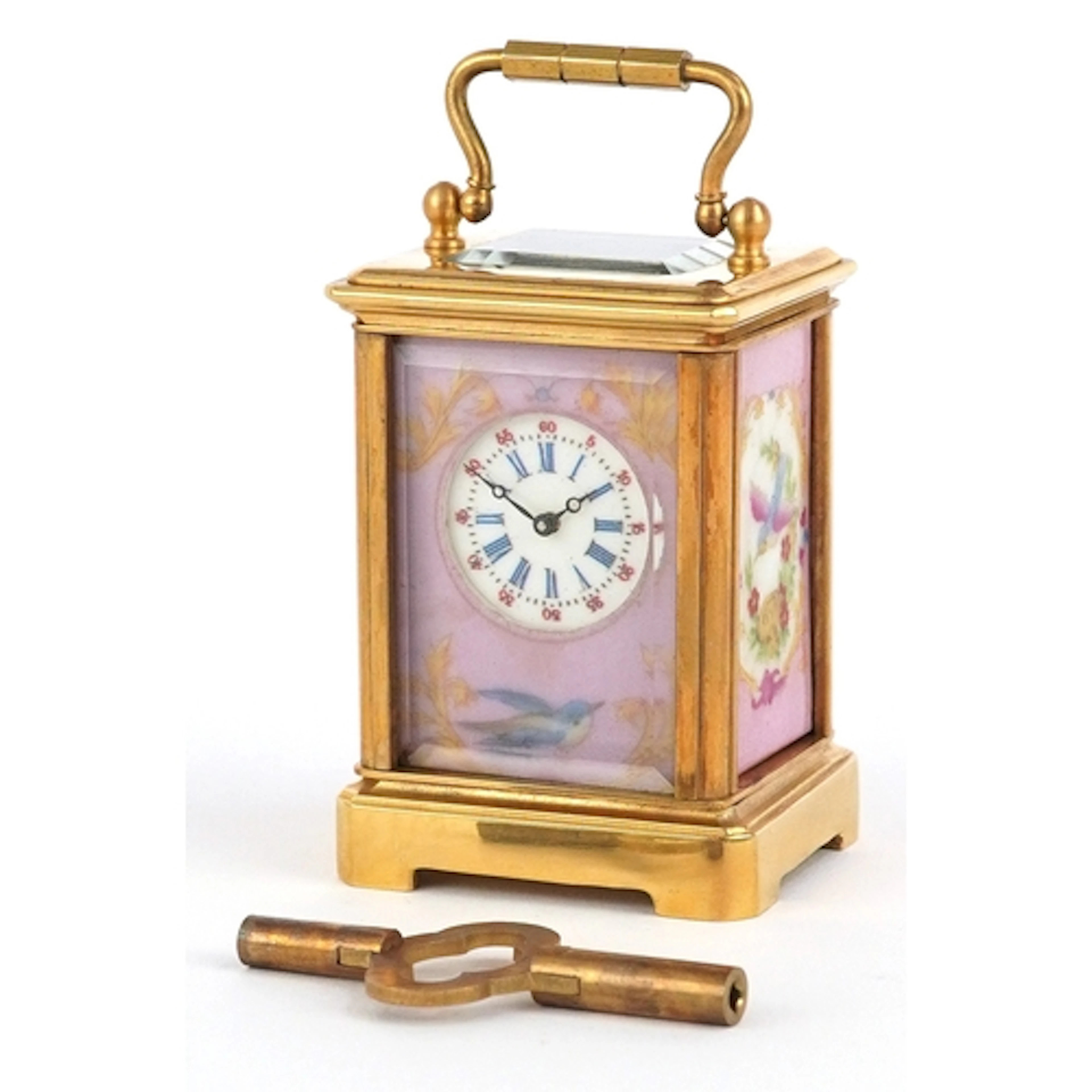 Miniature gilt brass cased carriage clock with Sèvres type p...