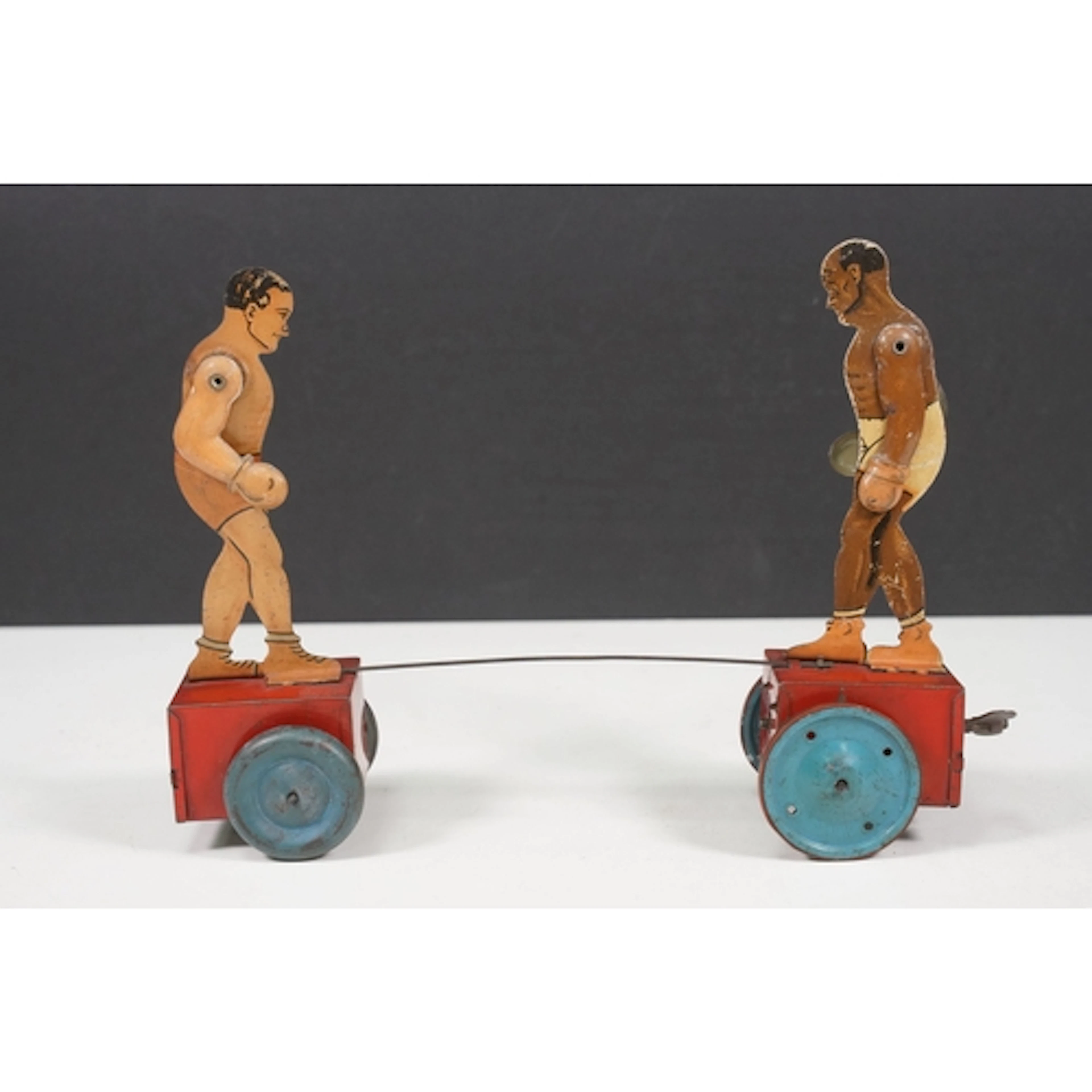 Early-Mid 20th C tinplate and clockwork boxing automaton toy...