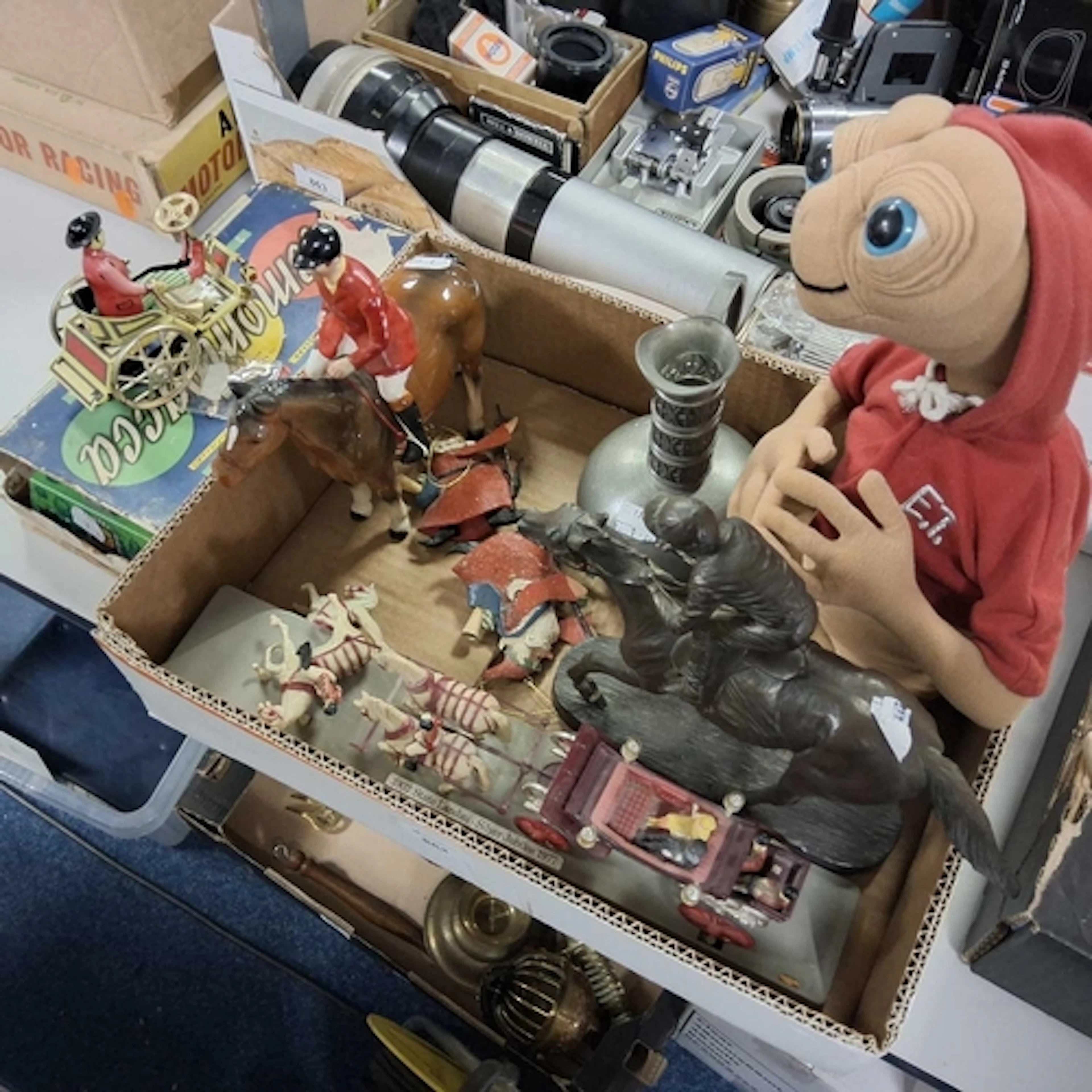 ONE BOX AND LOOSE TOYS ETC to include an ET plush, a USSR er...
