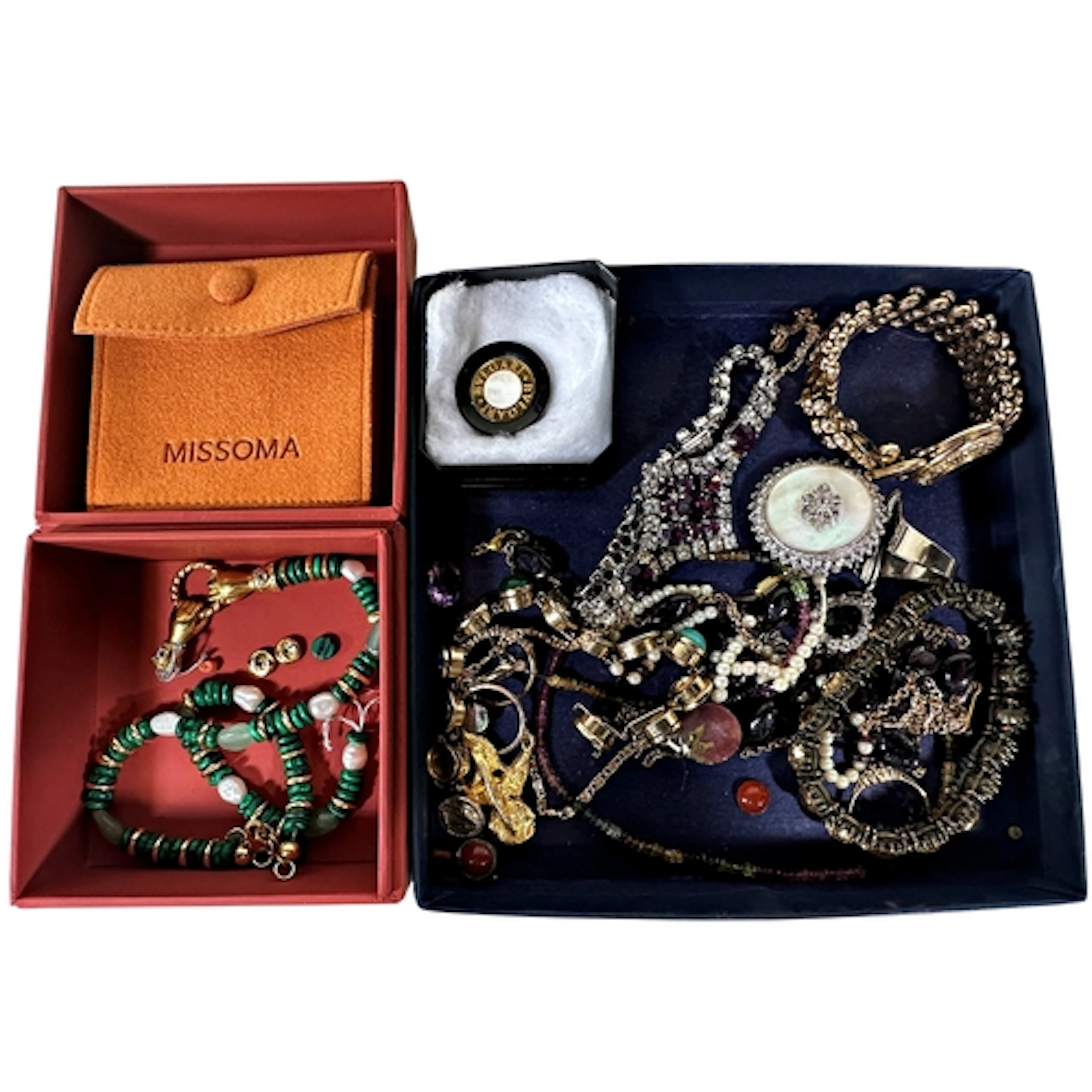 A collection of costume jewellery to include a boxed Missoma...