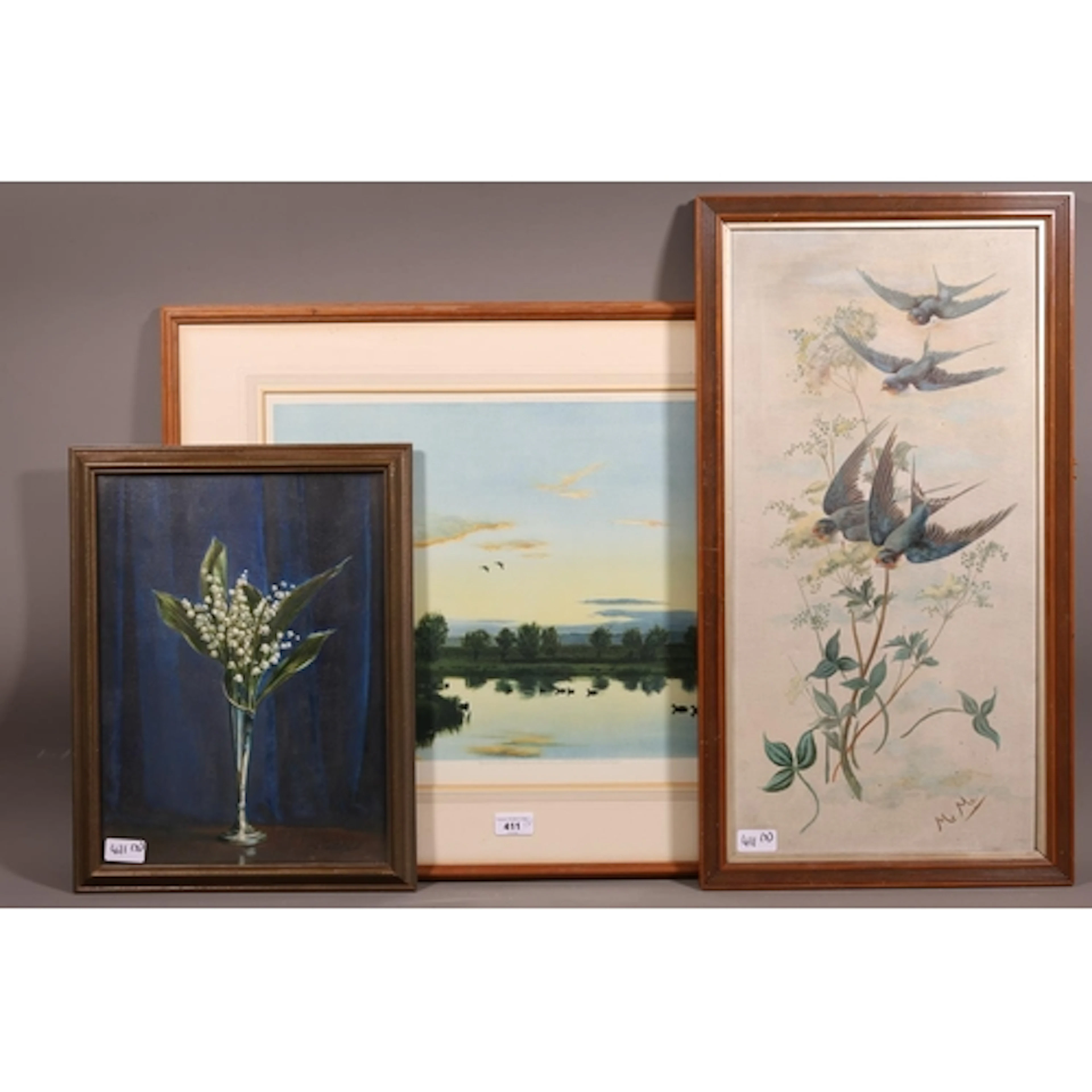 MM (20TH CENTURY), Swallows, oil painting on canvas, signed ...