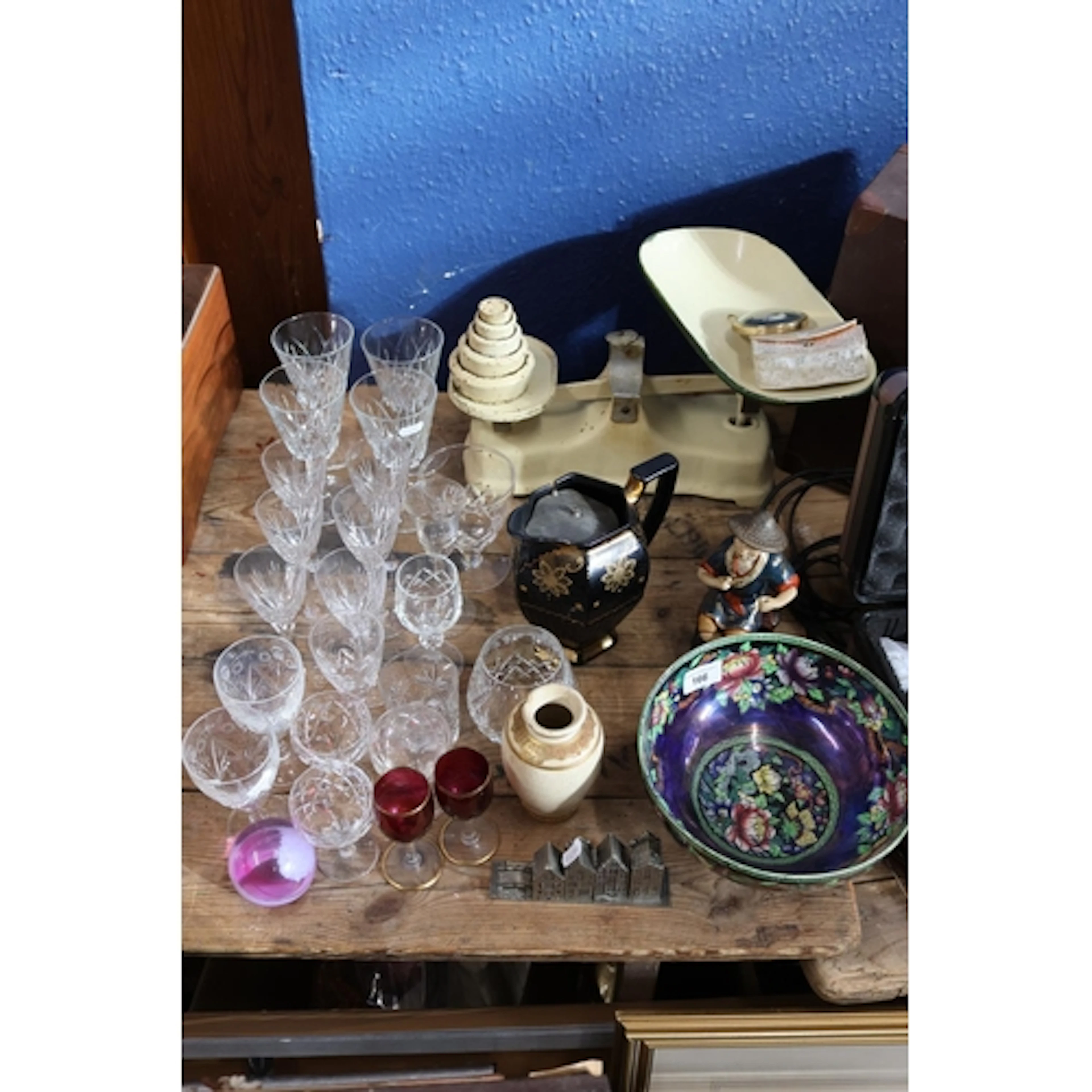 Kitchen scales, Manon opera glasses, a Maling fruit bowl, dr...