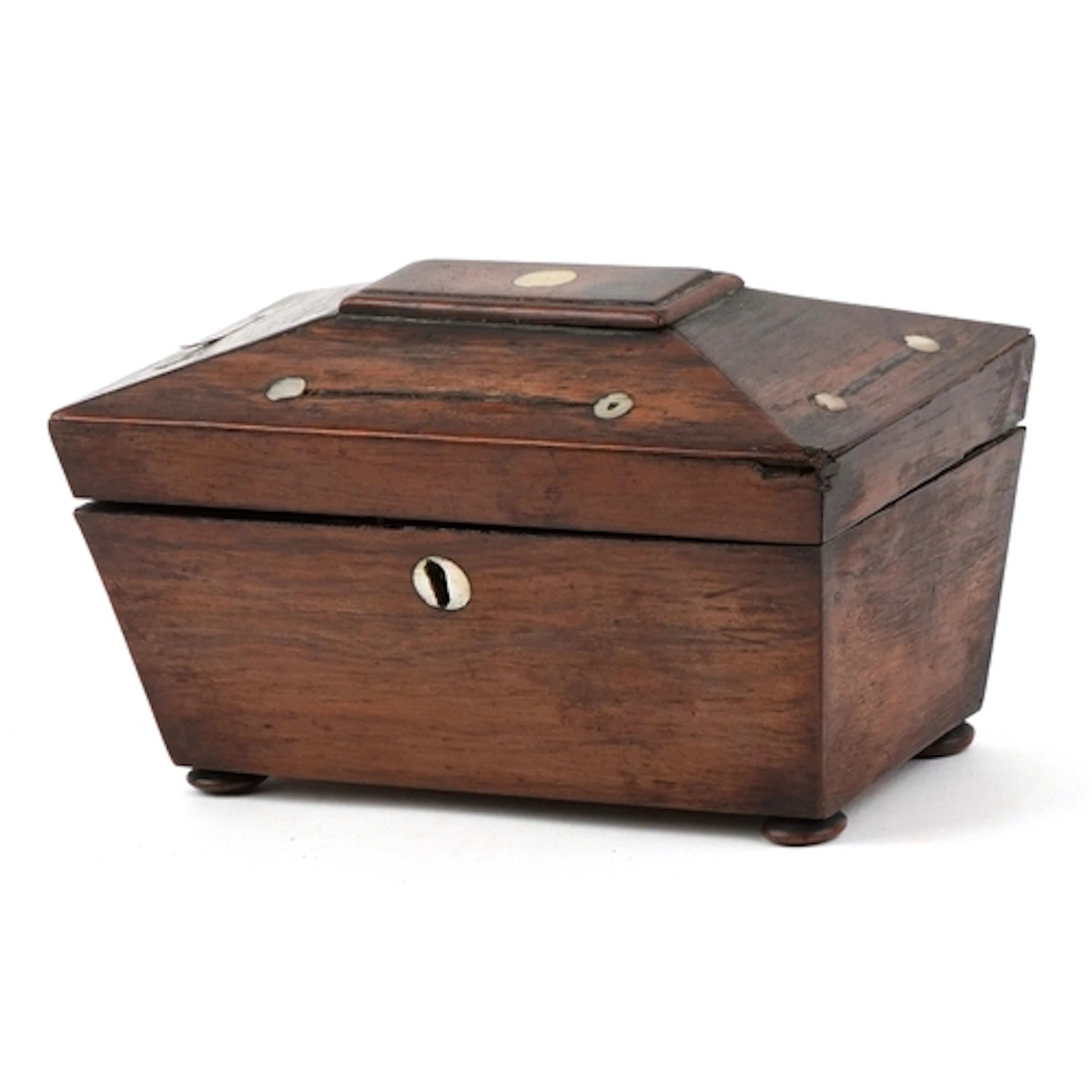 Victorian rosewood sarcophagus shaped tea caddy with mother ...
