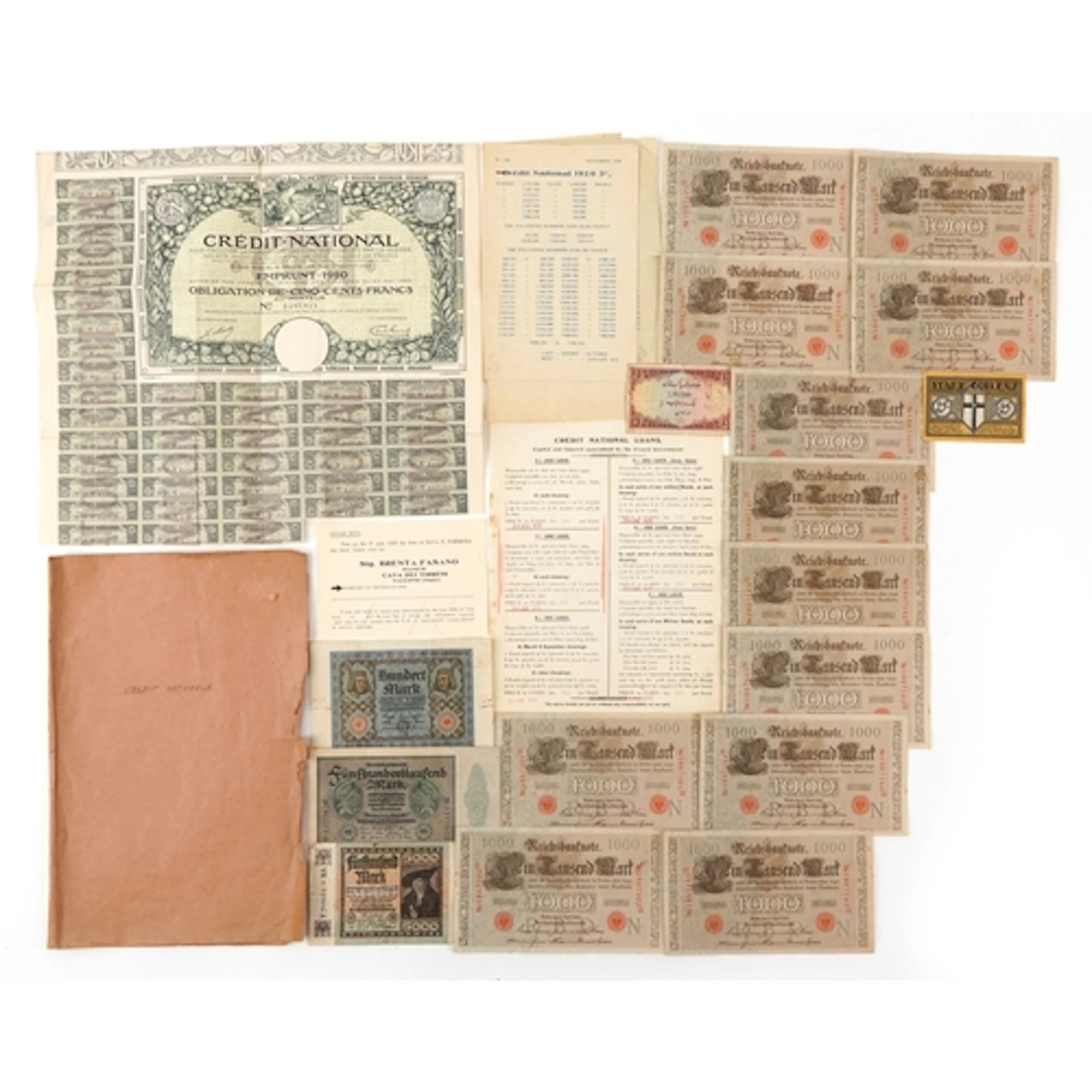 Small quantity of antique German banknotes including a run o...