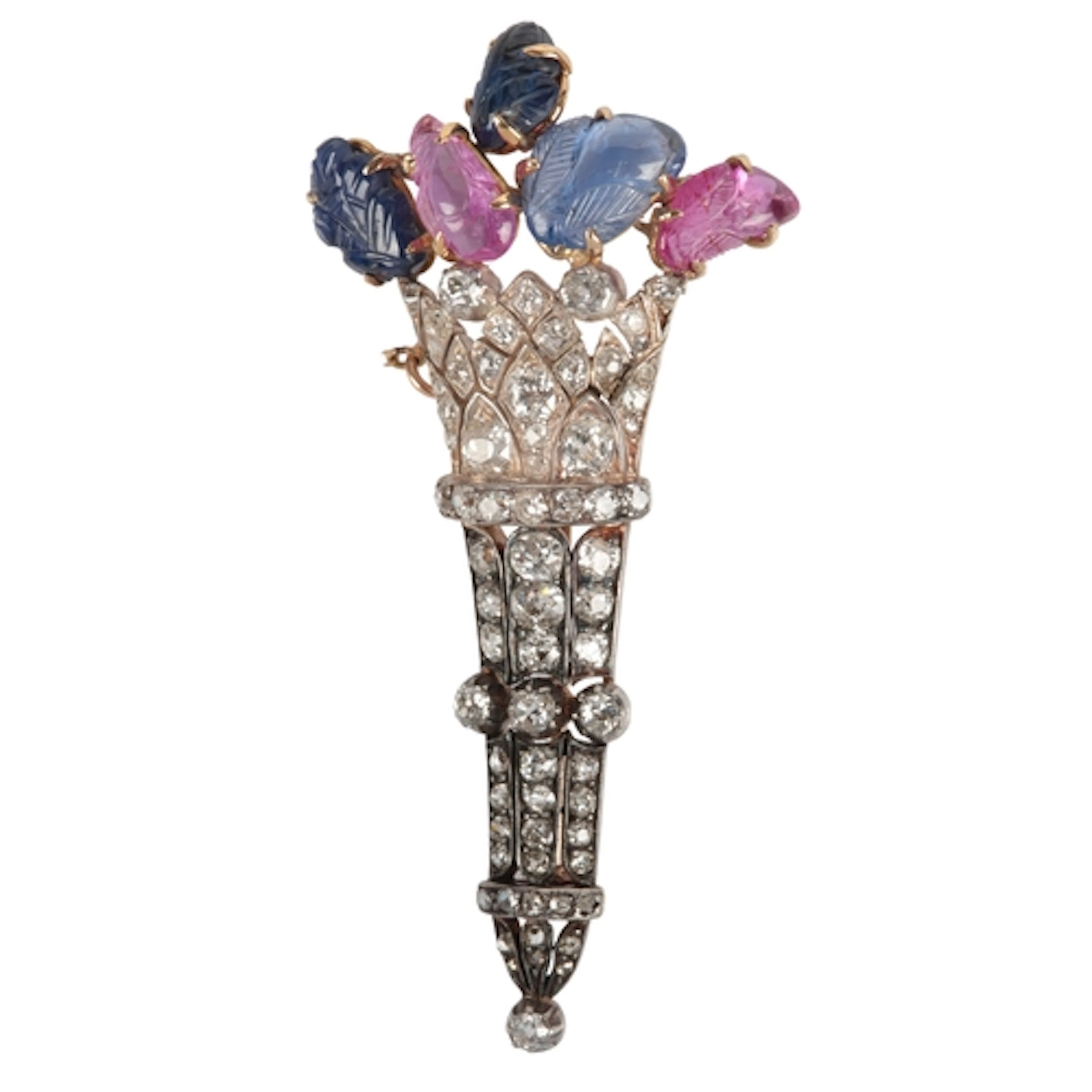 An attractive sapphire, ruby and diamond brooch, late 19th c...